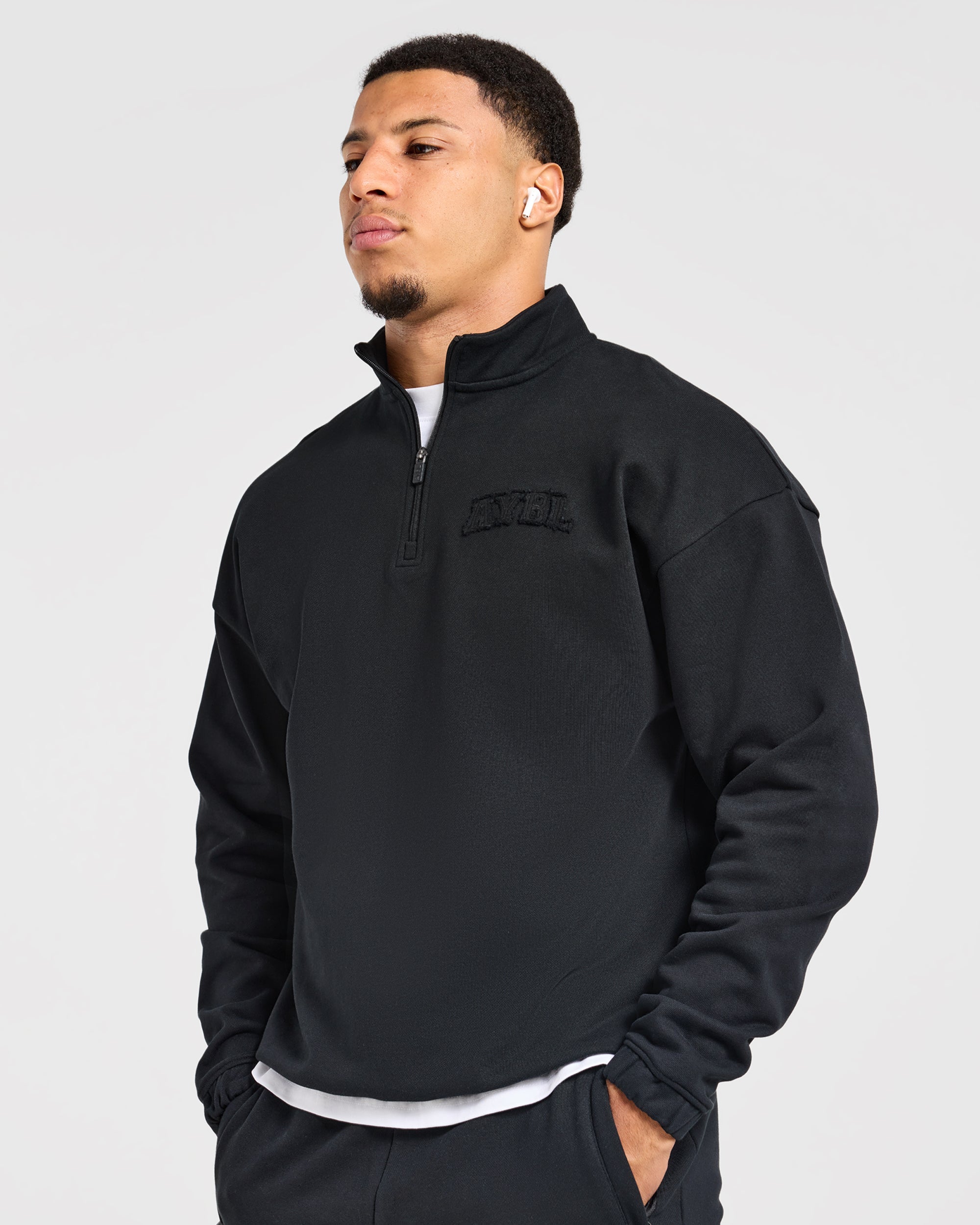 Effortless Oversized 1/4 Zip Pullover - Noir