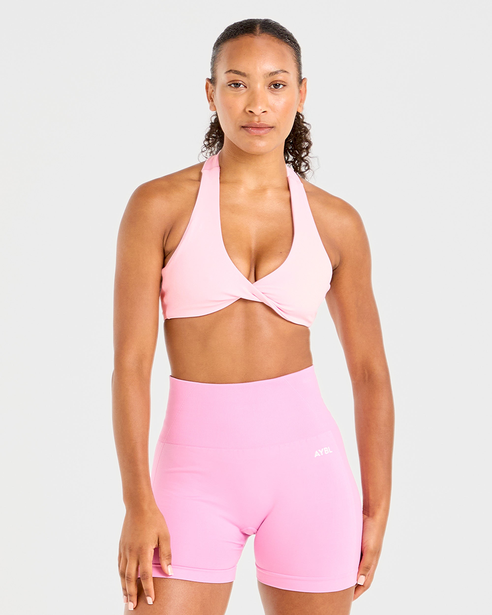 Essential Halterneck Sports Bra - Baby Pink