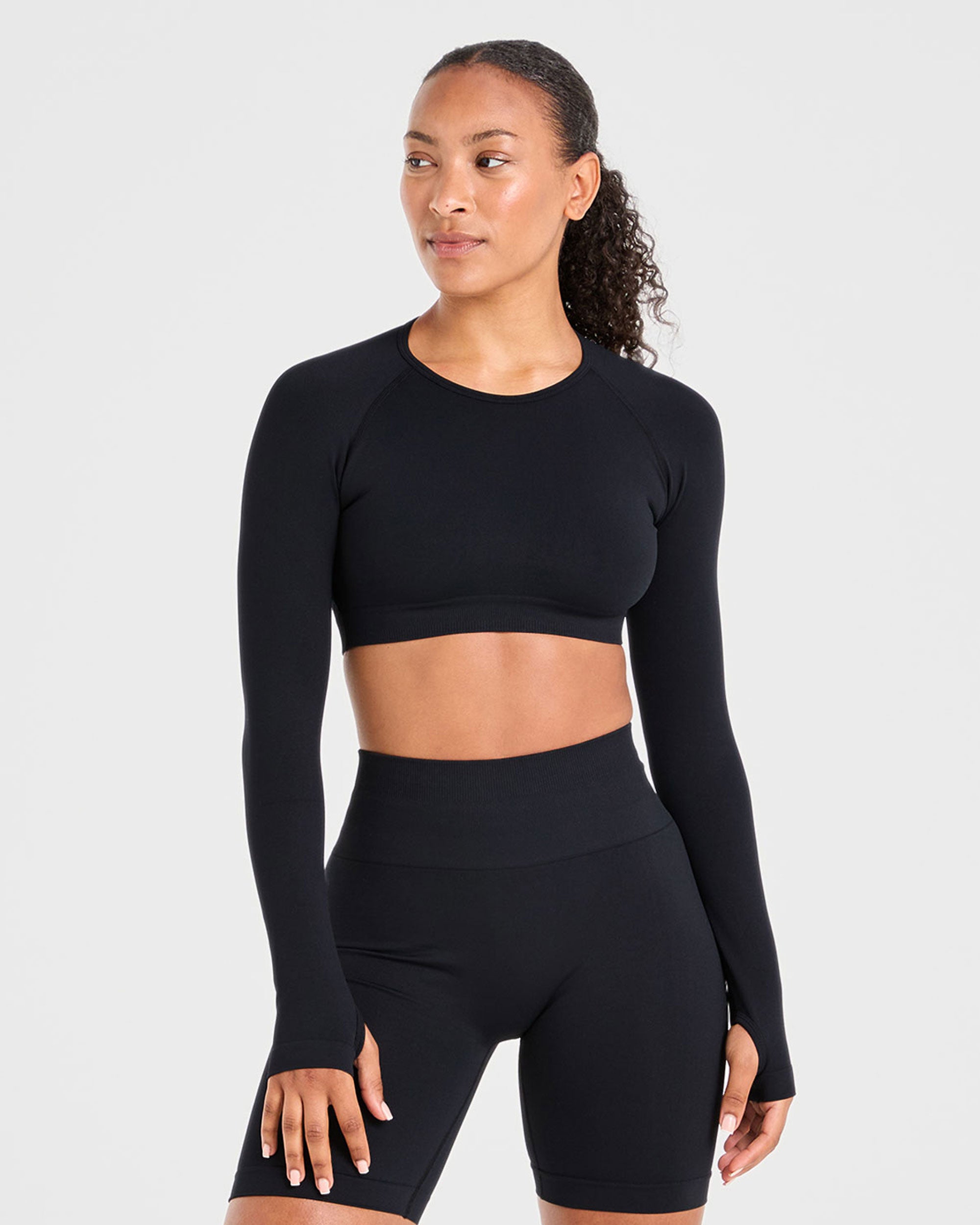 Power Seamless Long Sleeve Crop Top - Noir