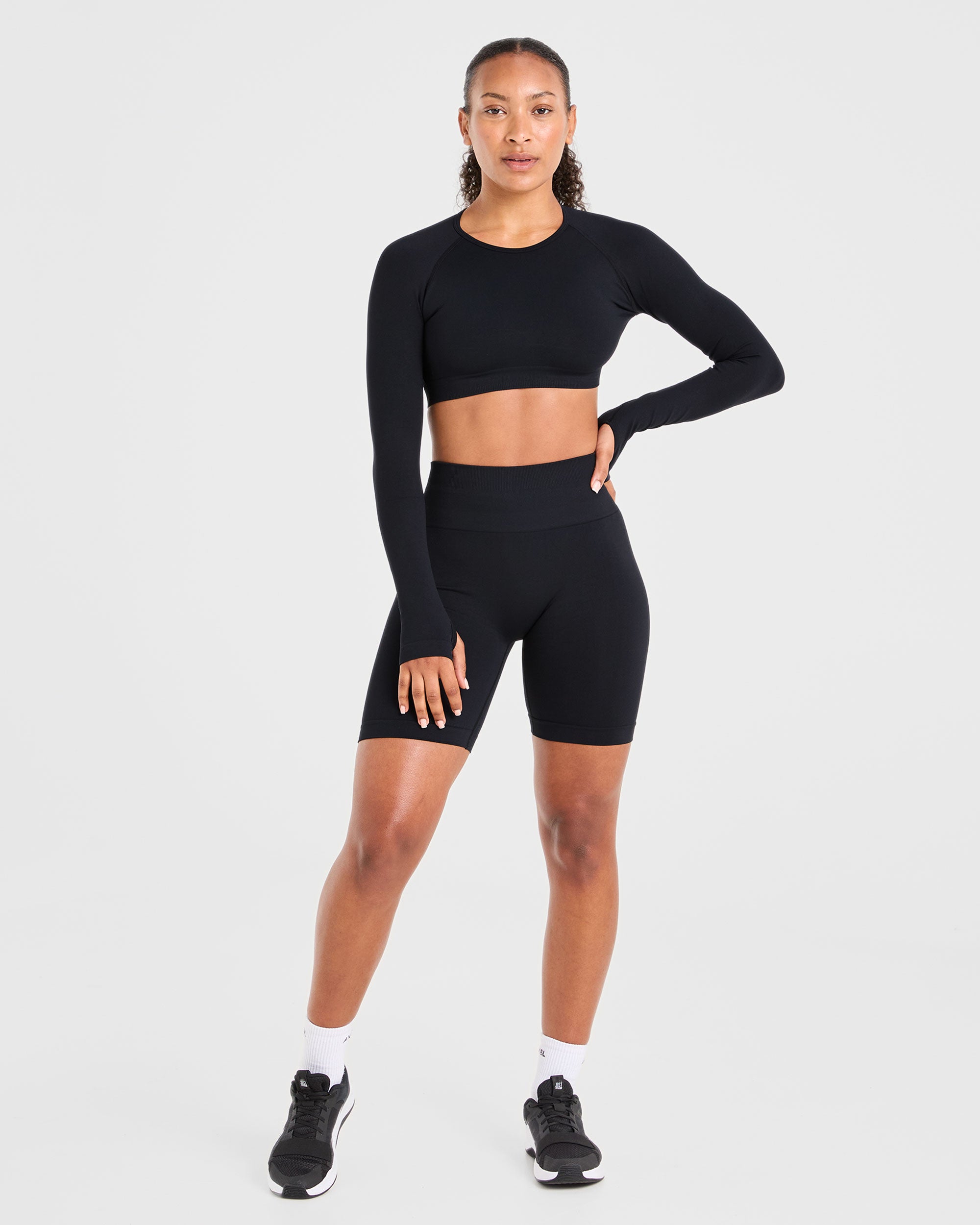 Power Seamless Long Sleeve Crop Top - Noir