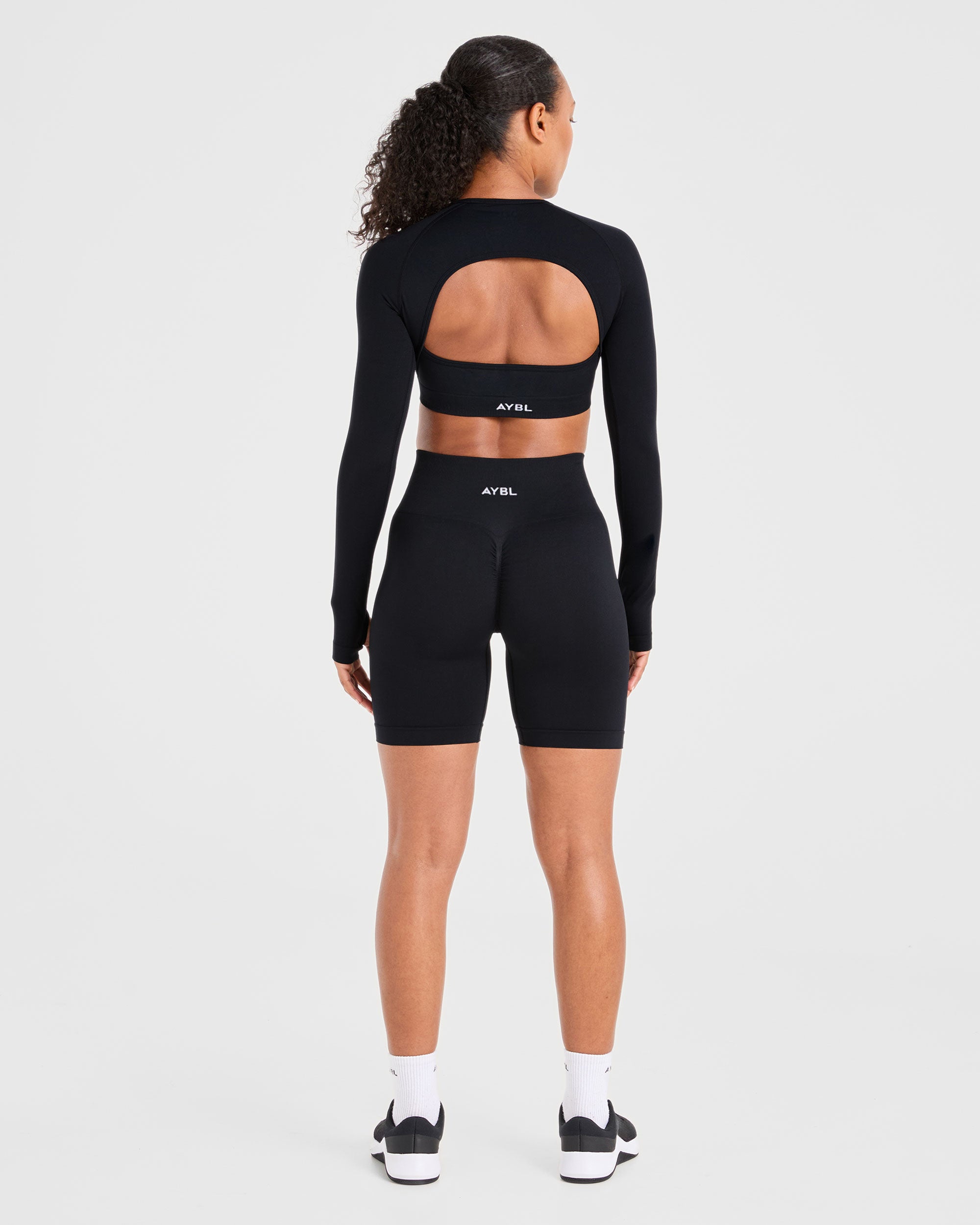 Power Seamless Long Sleeve Crop Top - Noir