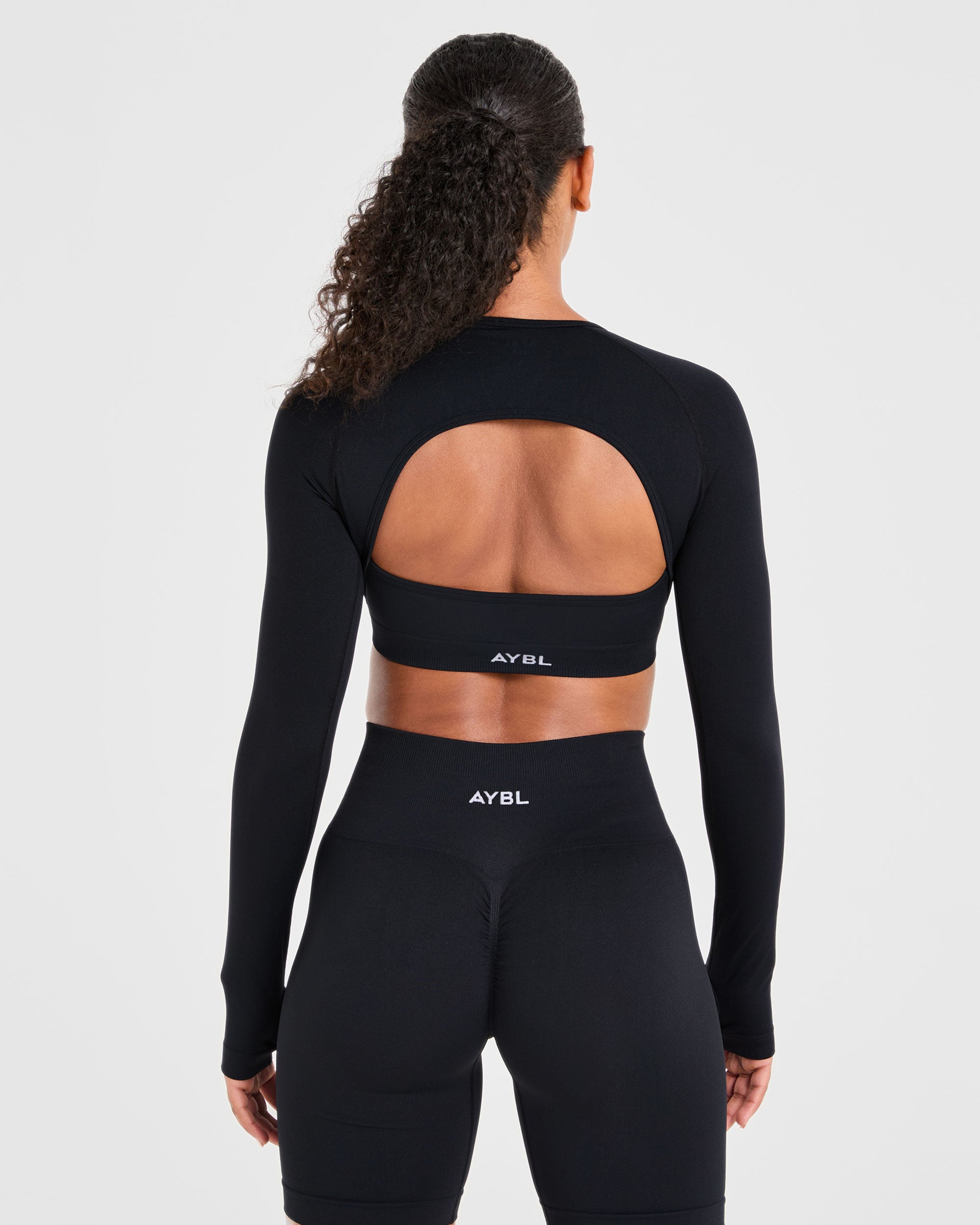 Power Seamless Long Sleeve Crop Top - Noir