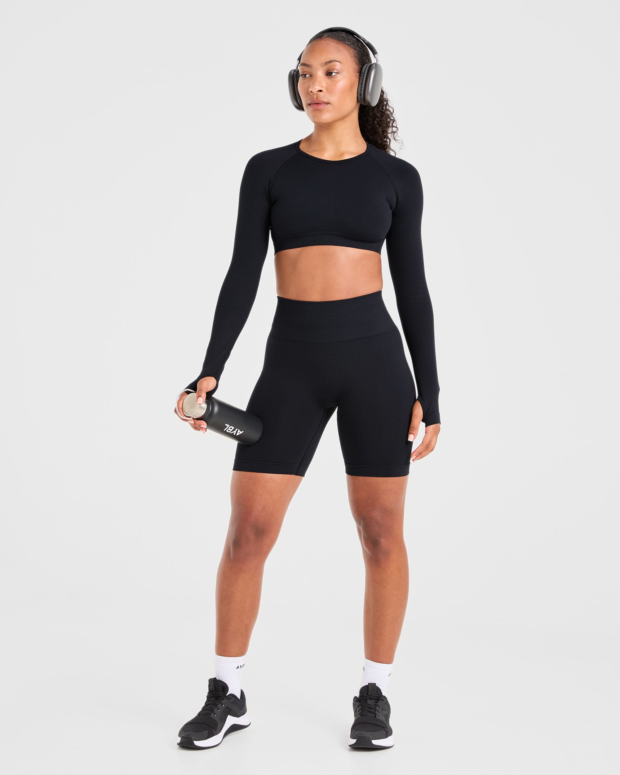 Power Seamless Long Sleeve Crop Top - Noir