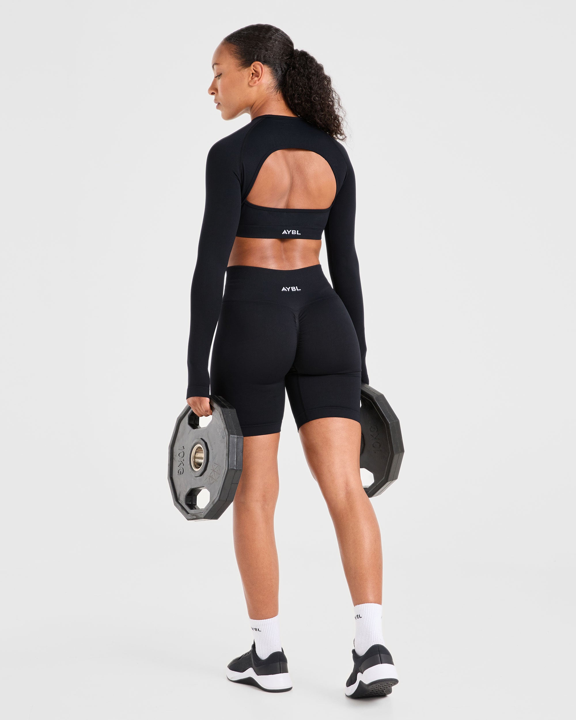 Power Seamless Long Sleeve Crop Top - Noir