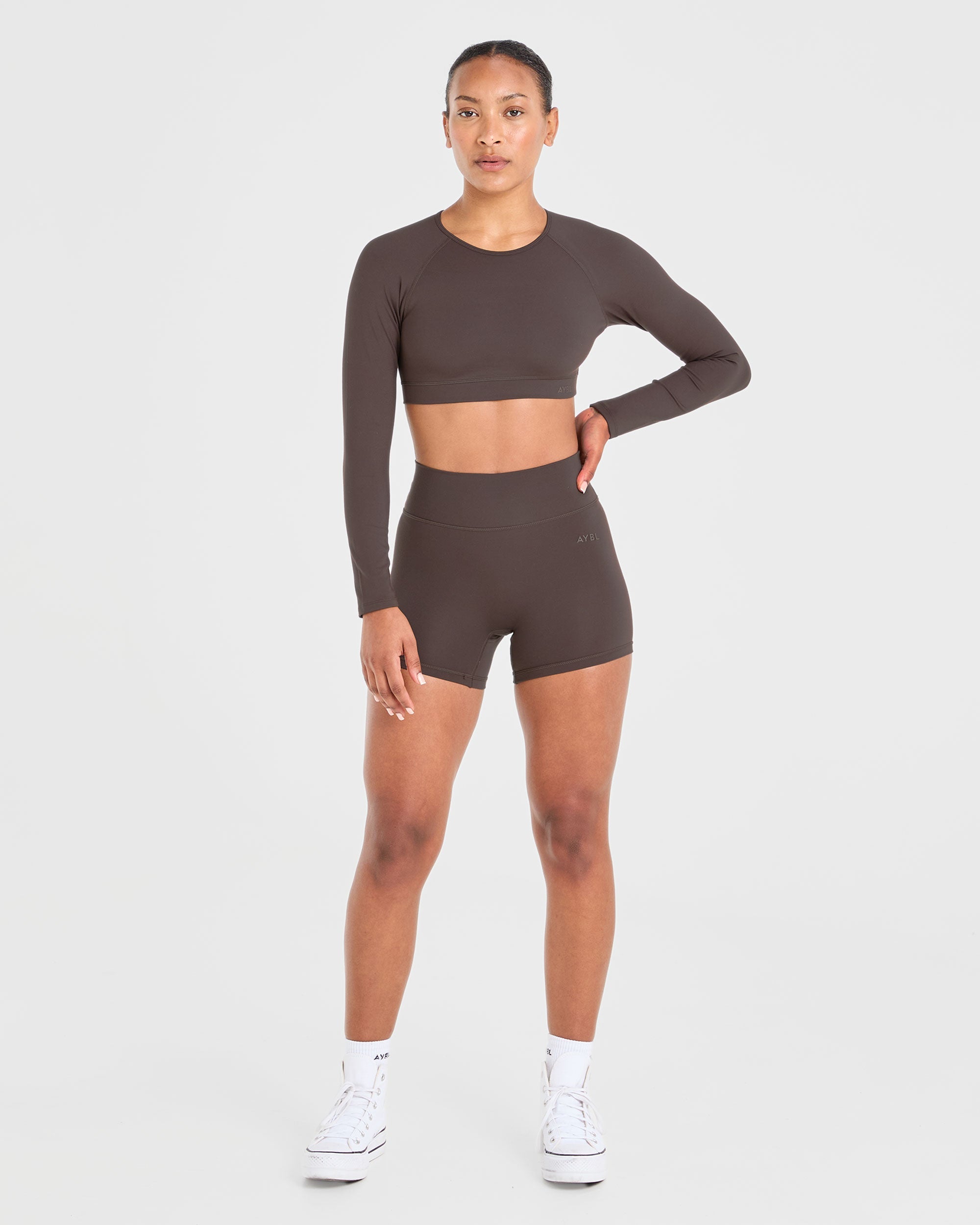 Staple Long Sleeve Crop Top - Coffee Brun