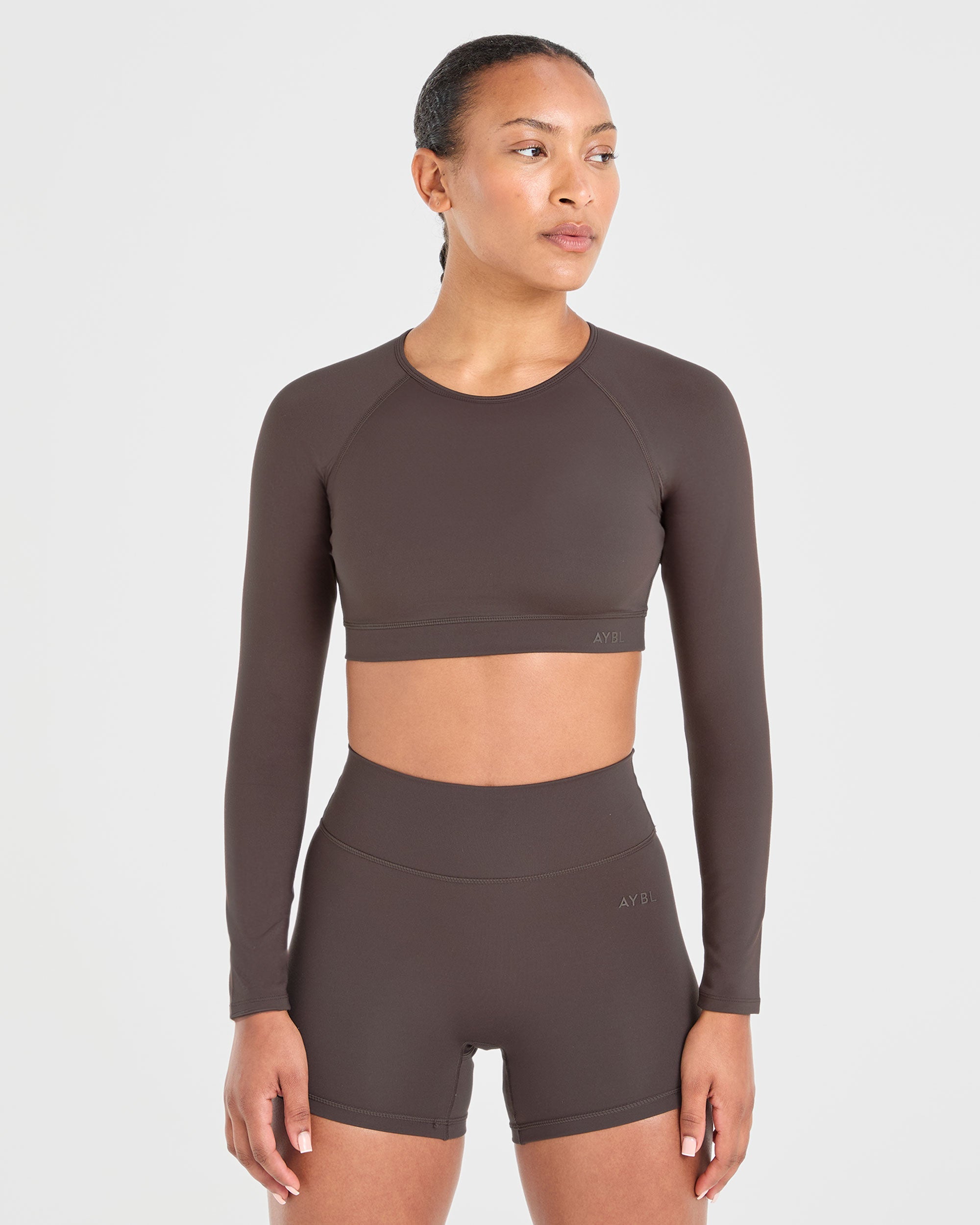 Staple Long Sleeve Crop Top - Coffee Brun