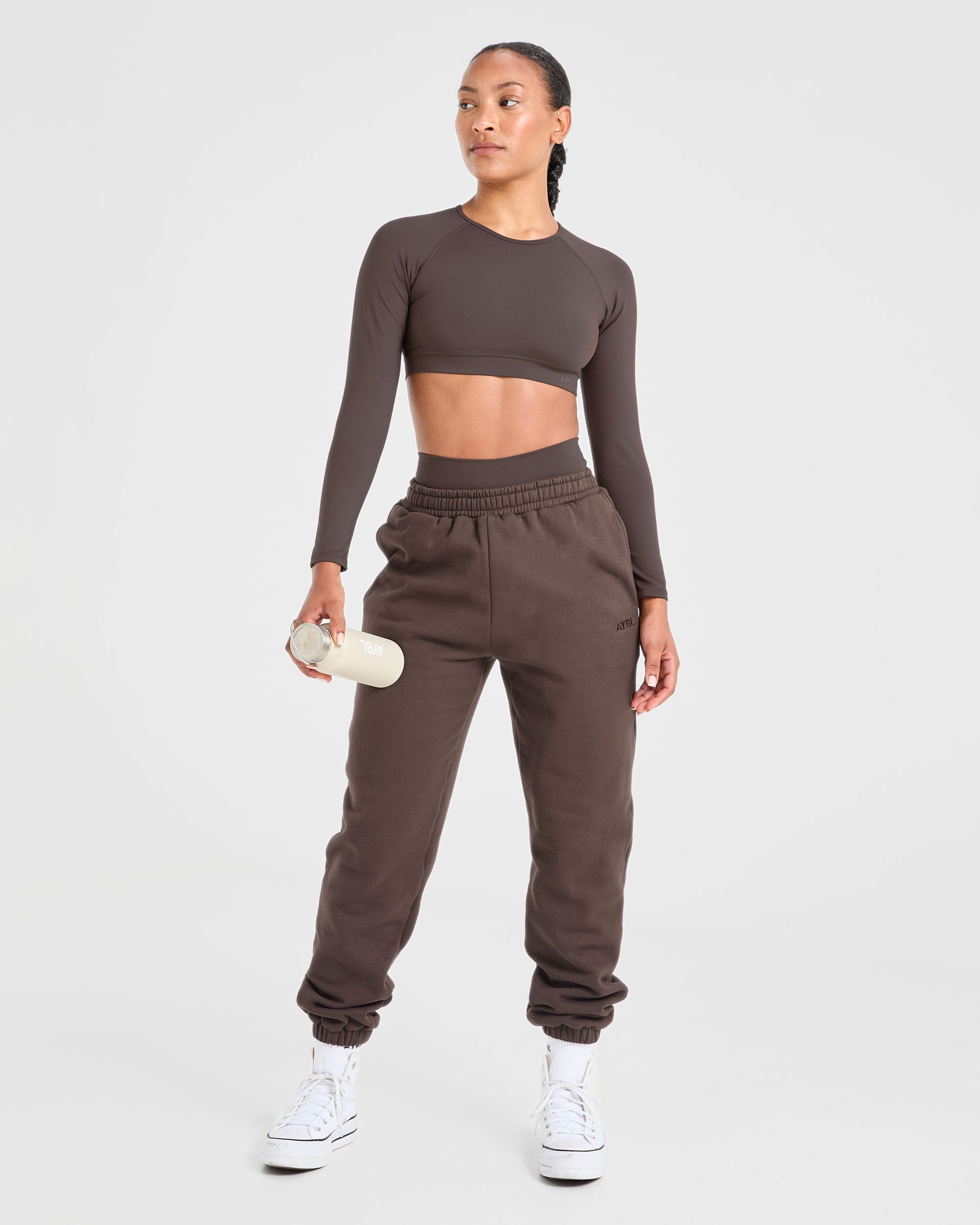 Staple Long Sleeve Crop Top - Coffee Brun