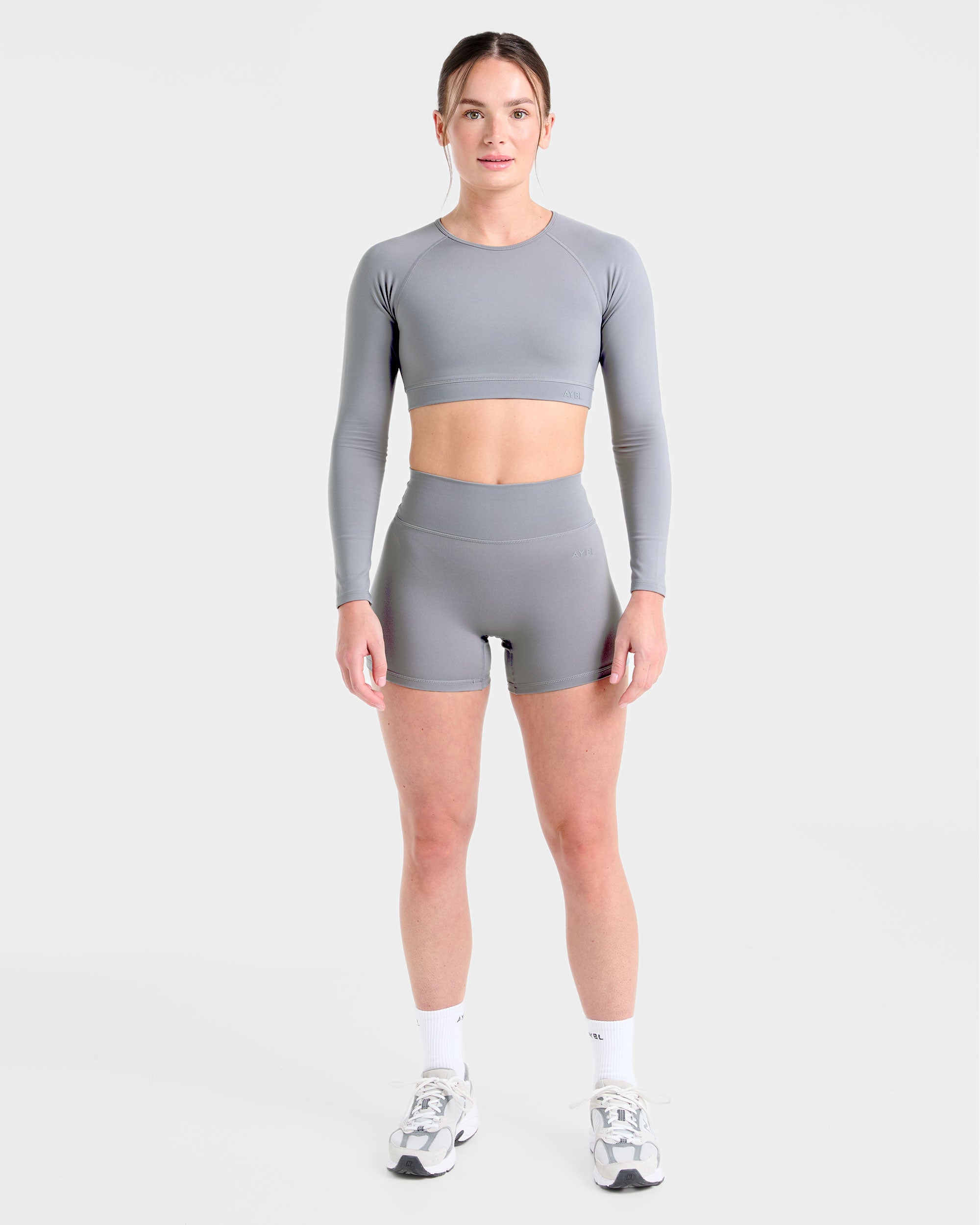 Staple Long Sleeve Crop Top - Gris