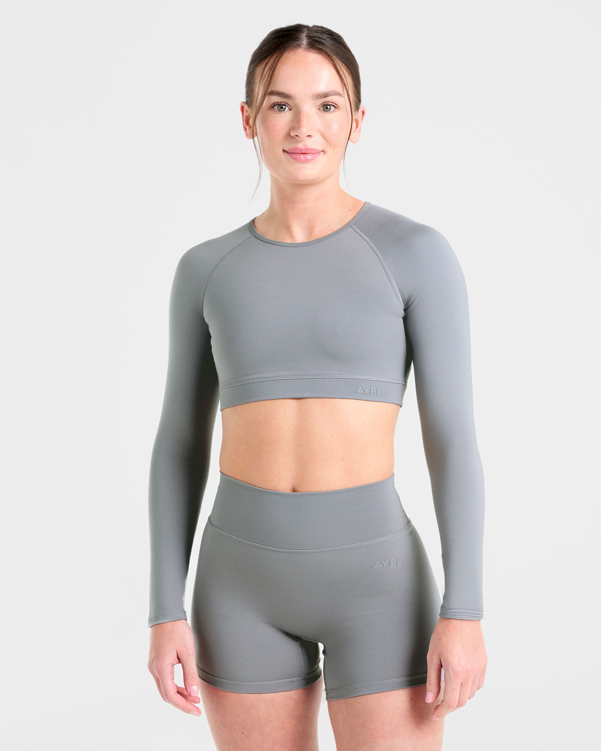 Staple Long Sleeve Crop Top - Gris