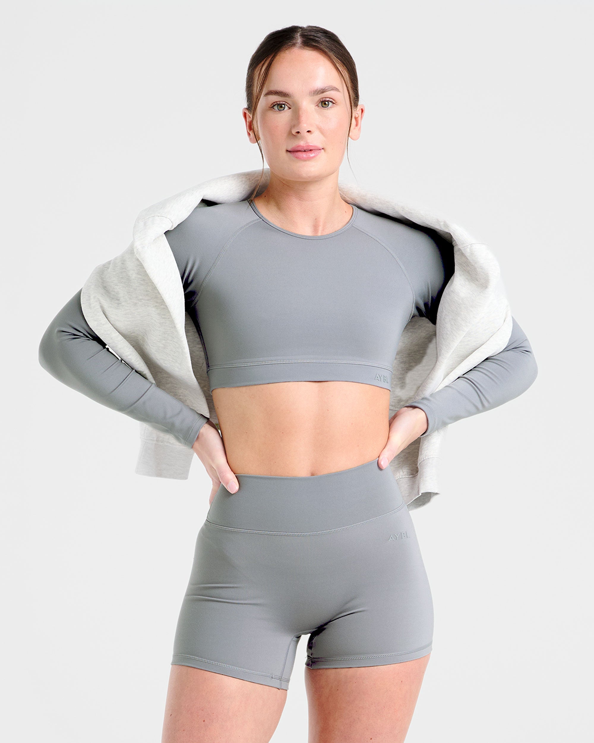 Staple Long Sleeve Crop Top - Gris