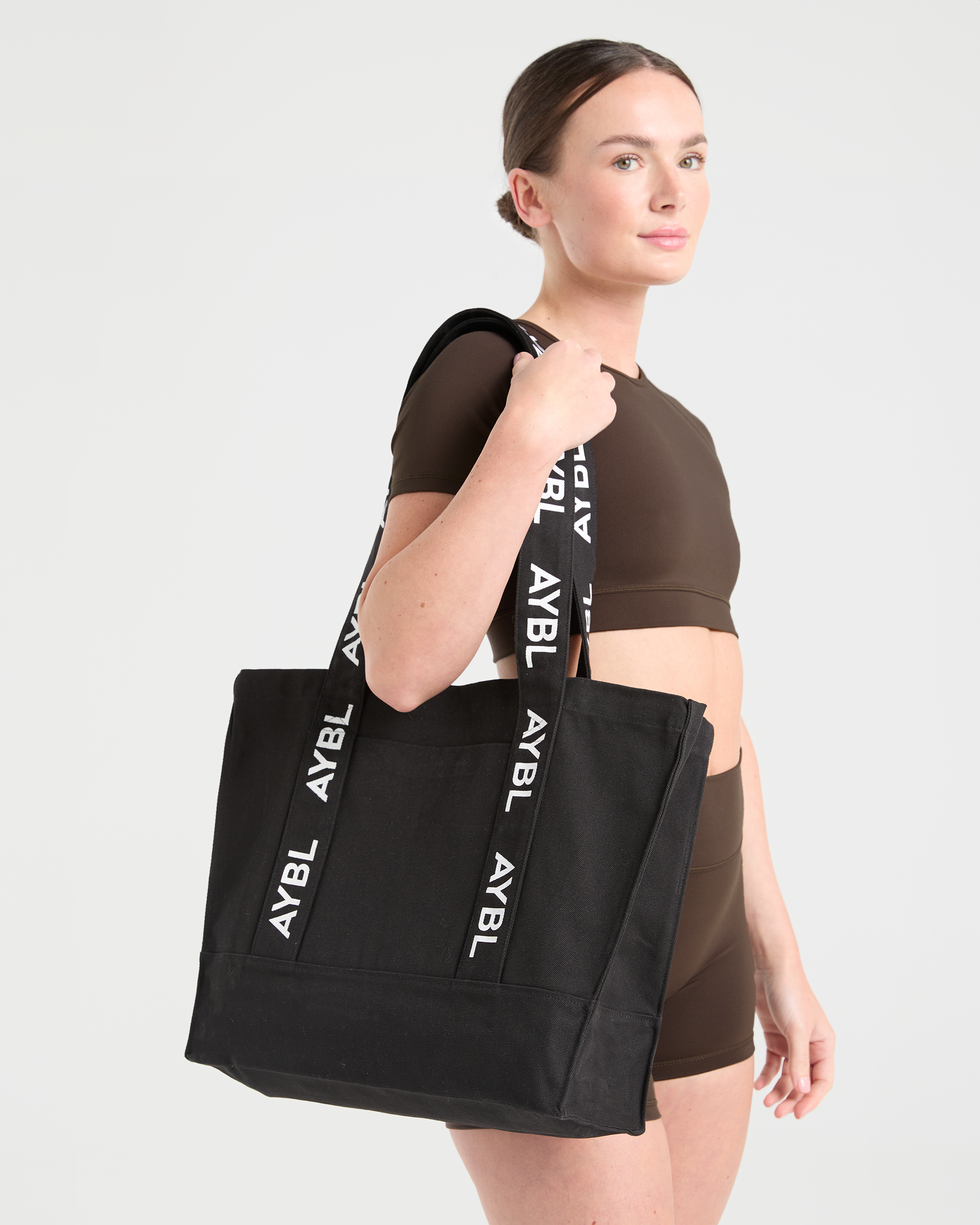 Branded Strap Tote Bag - Black