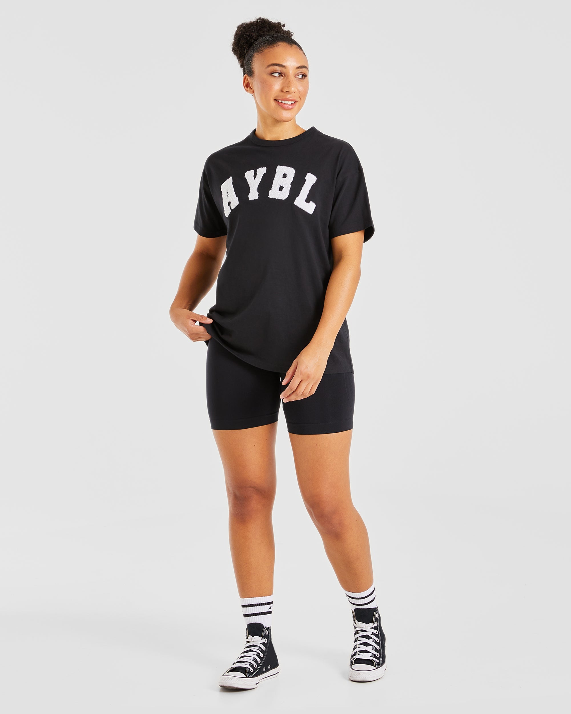 Varsity Fluffy Oversized T Shirt - Noir