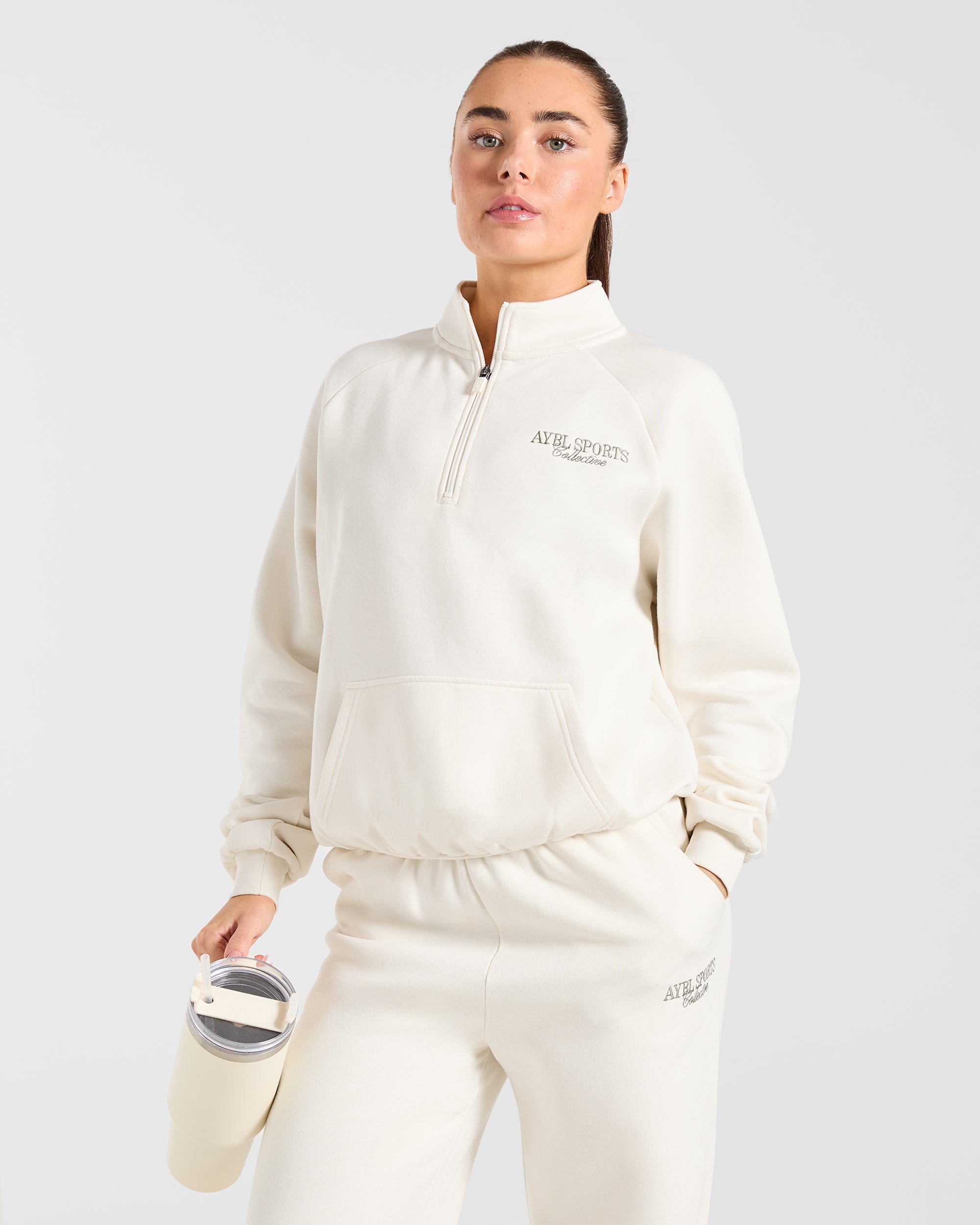 Sports Collective Oversized 1/4 Zip Pullover - Off Blanc/Vert