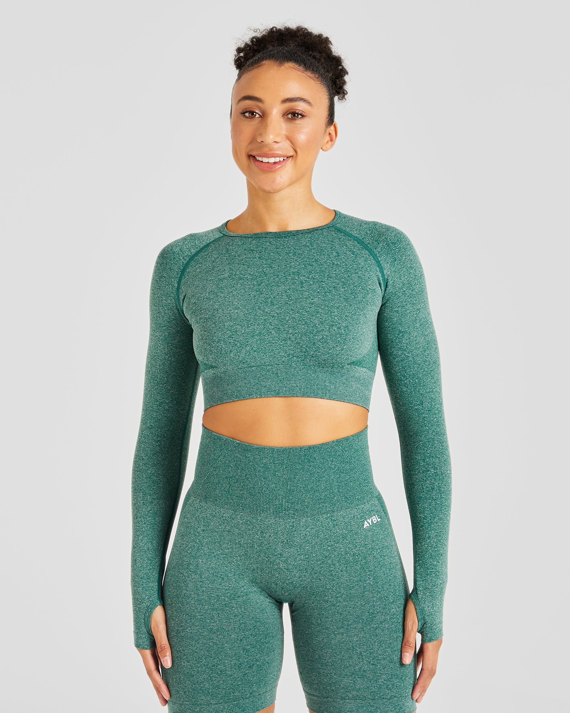 Empower Seamless Long Sleeve Crop Top - Forest Vert Marl