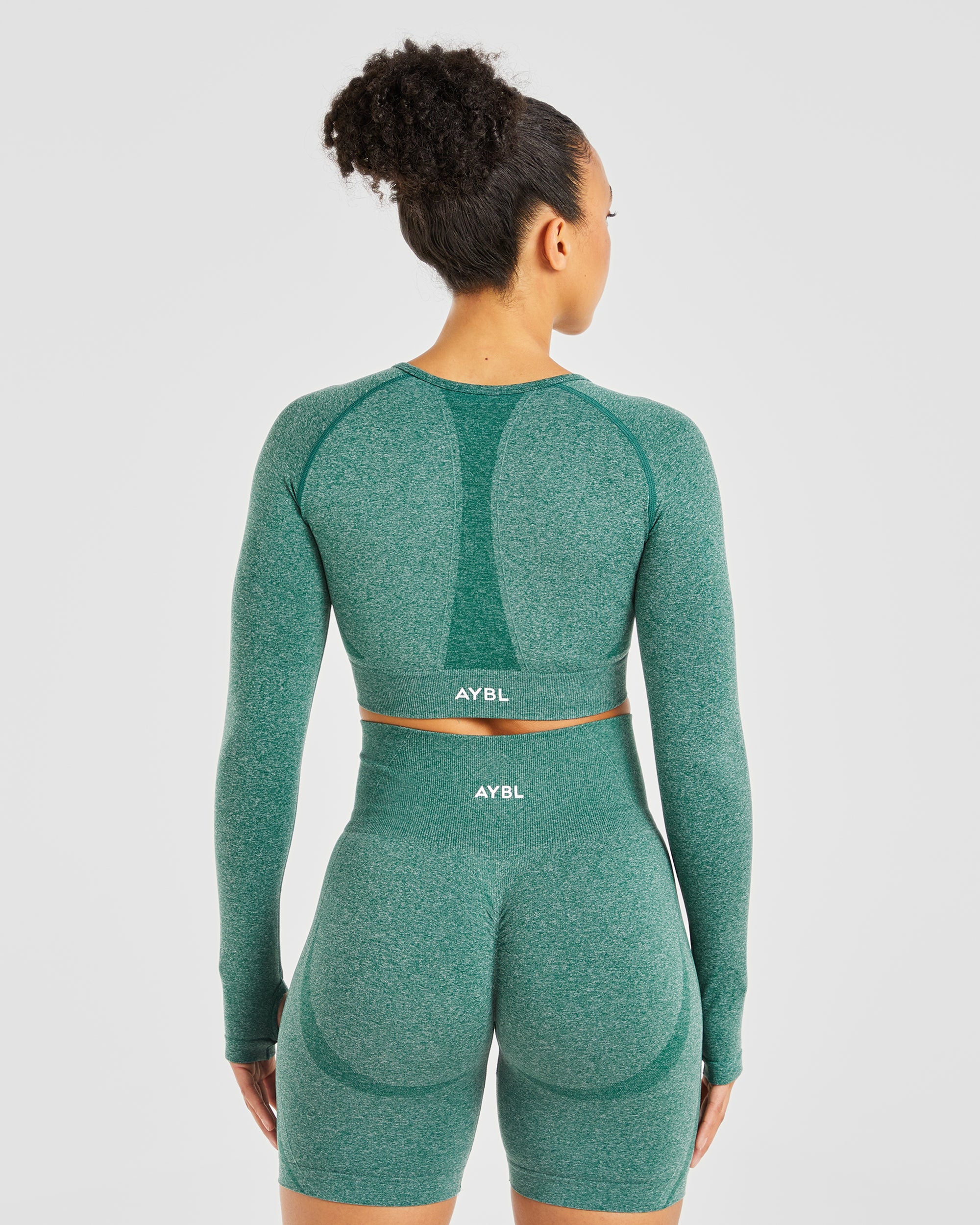 Empower Seamless Long Sleeve Crop Top - Forest Vert Marl