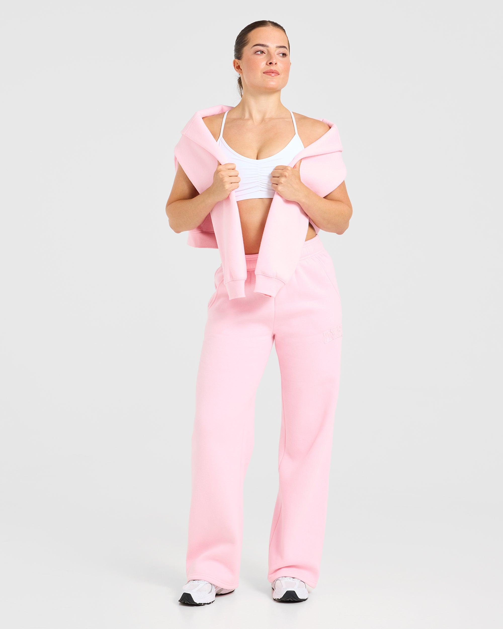 Varsity Applique Oversized Straight Leg Joggers - Baby Rose