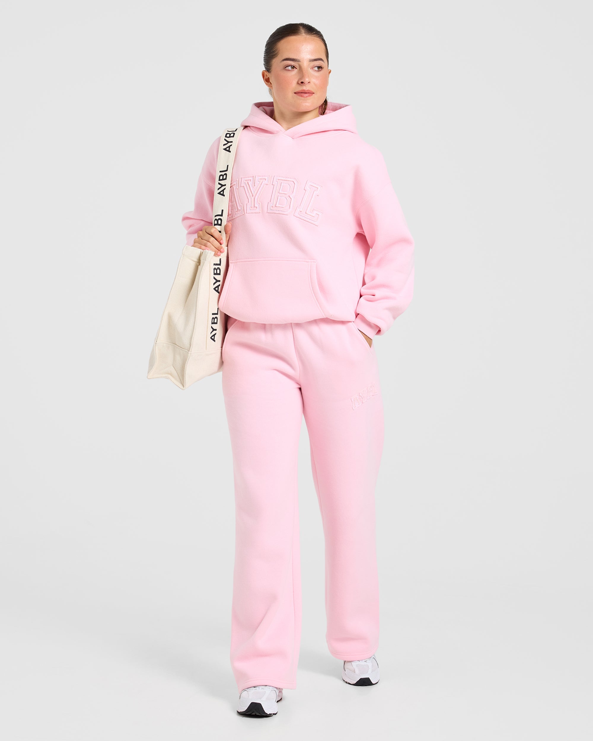Varsity Applique Oversized Straight Leg Joggers - Baby Rose