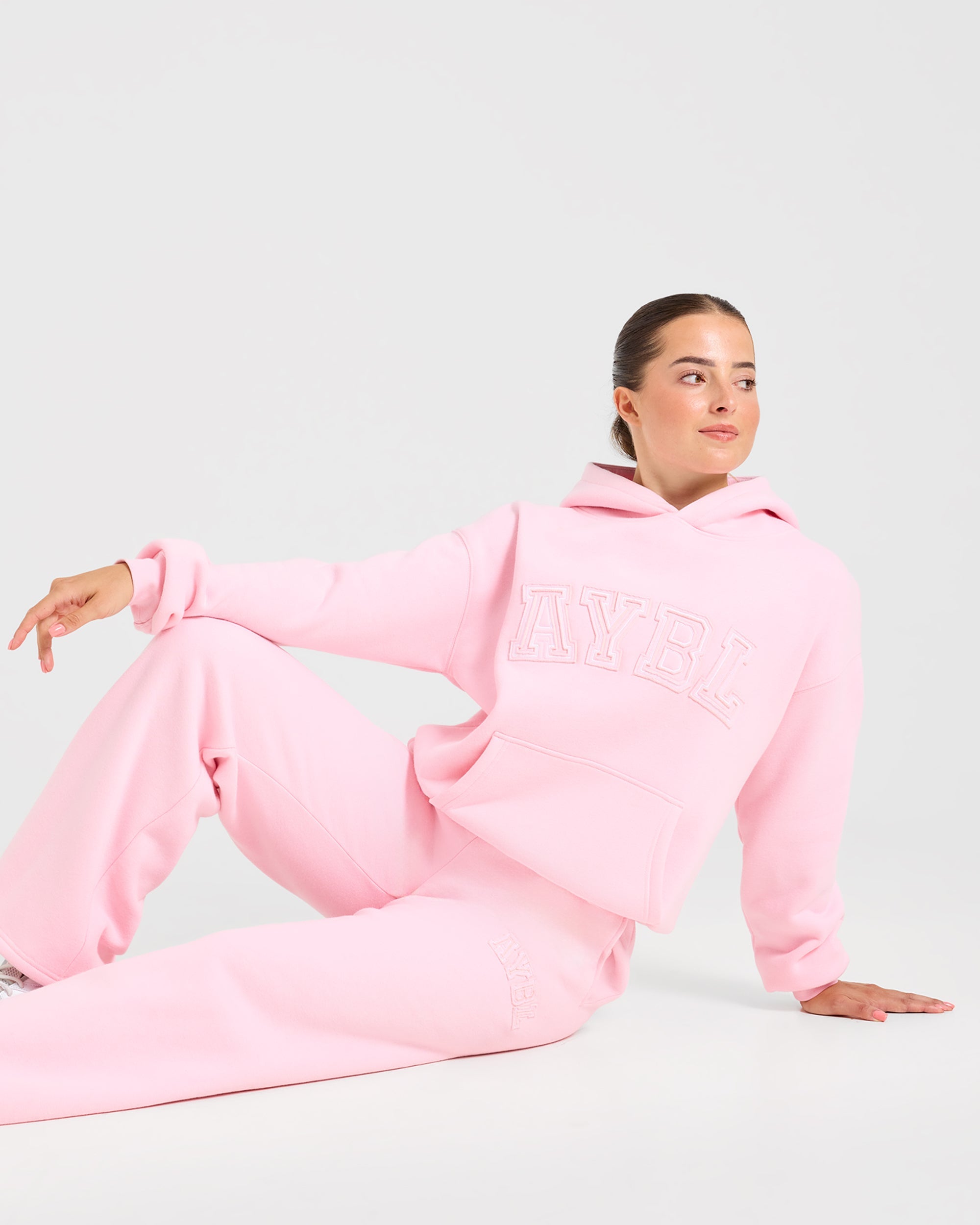 Varsity Applique Oversized Hoodie - Baby Rose