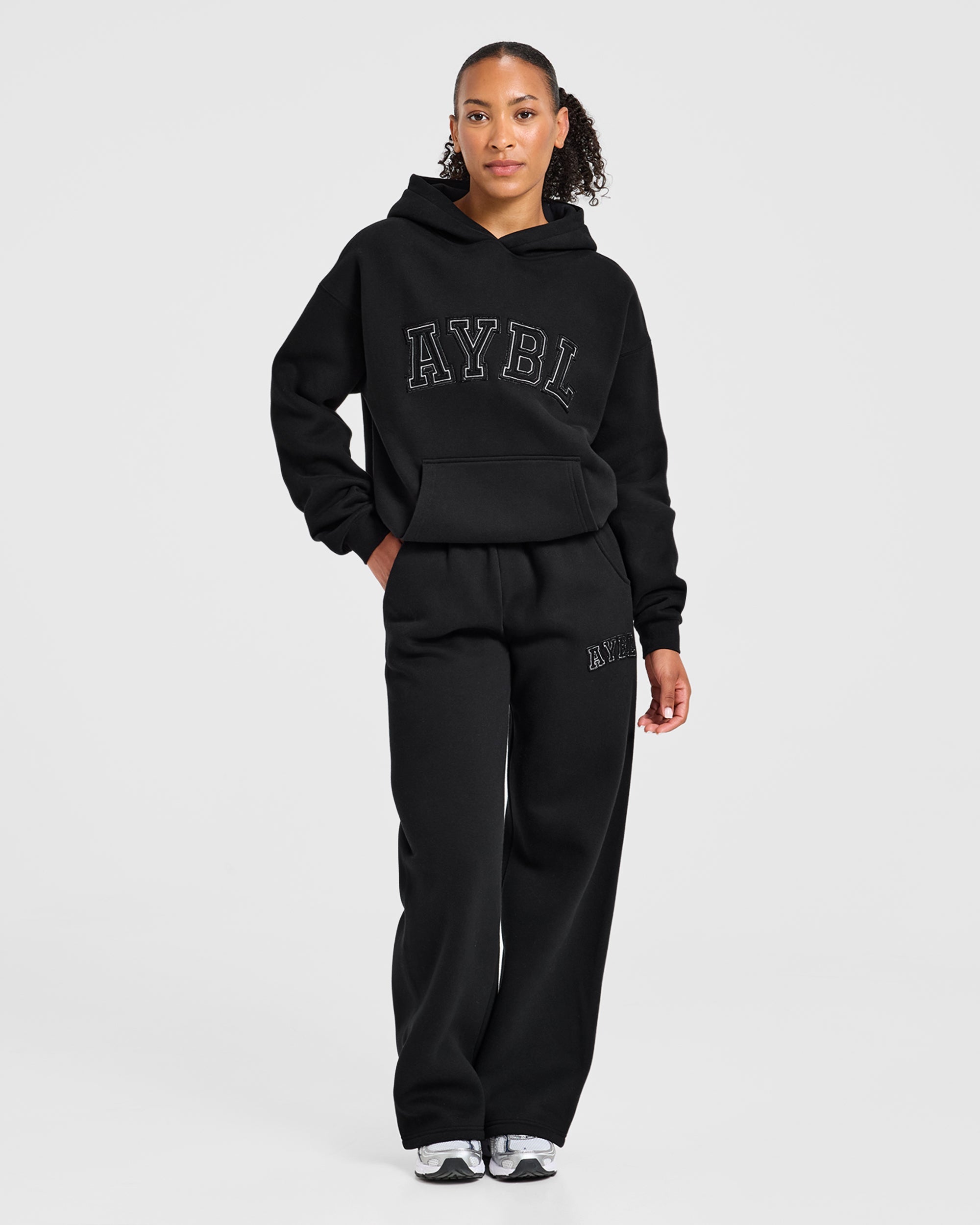 Varsity Applique Oversized Hoodie - Noir