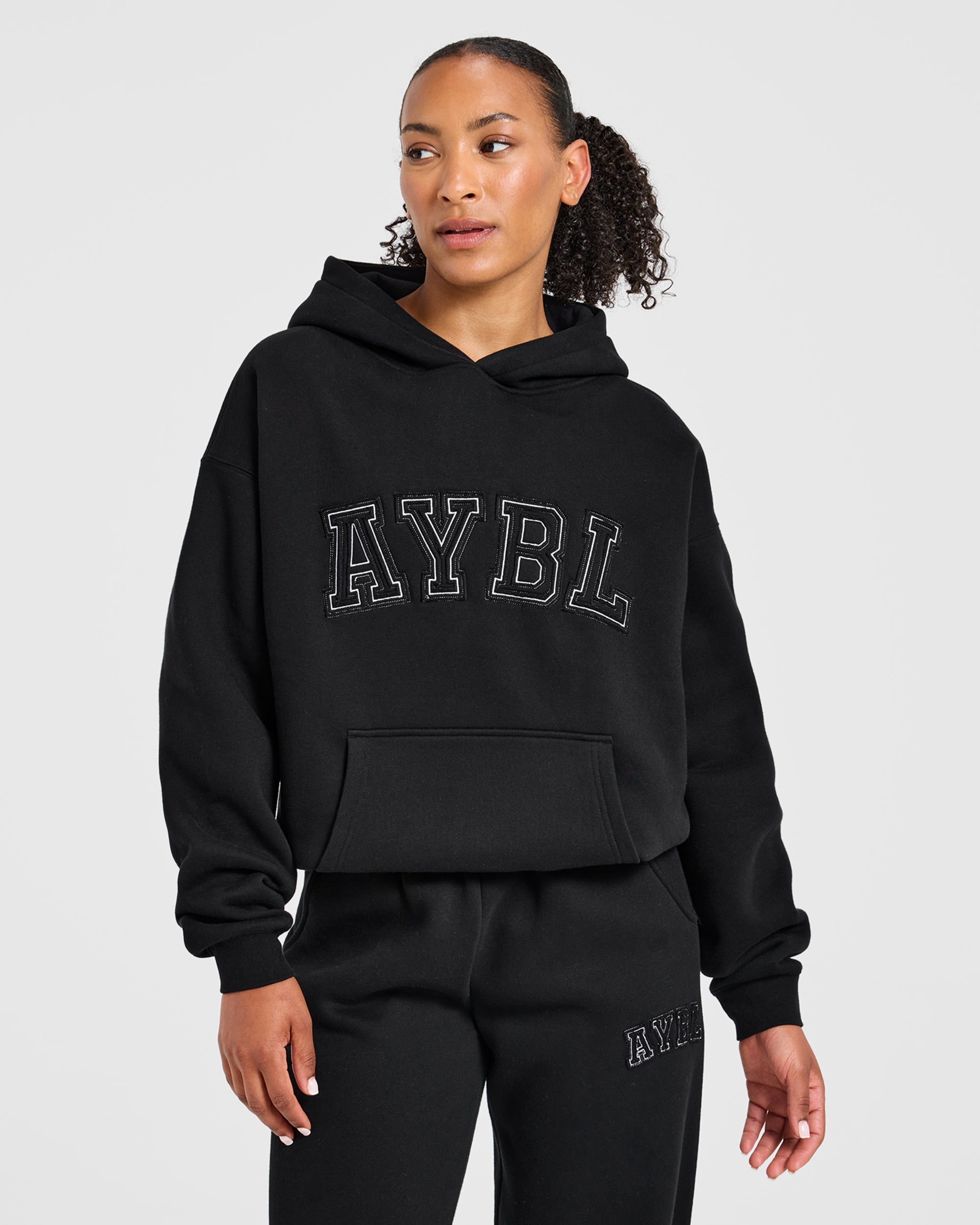Varsity Applique Oversized Hoodie - Noir