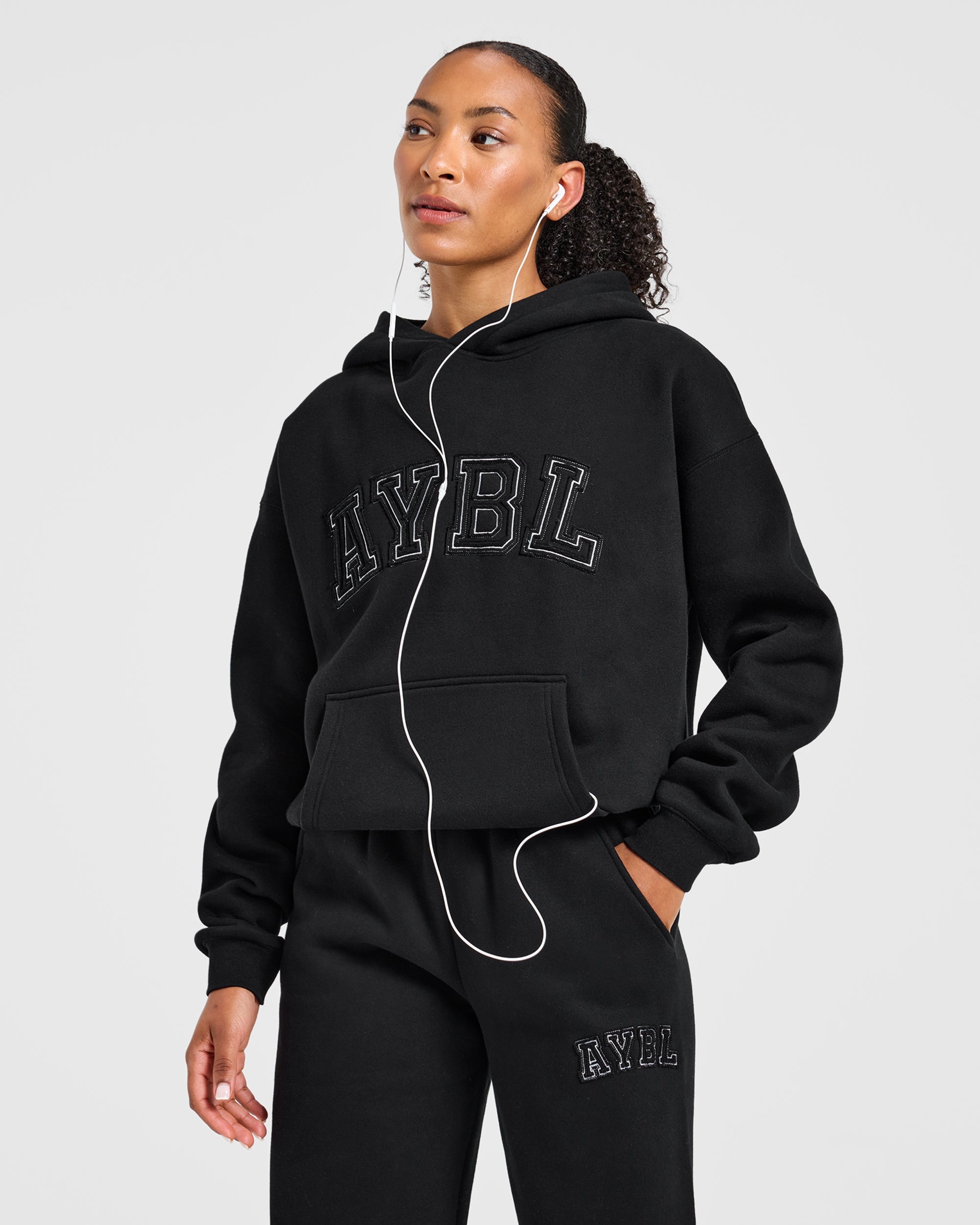 Varsity Applique Oversized Hoodie - Noir