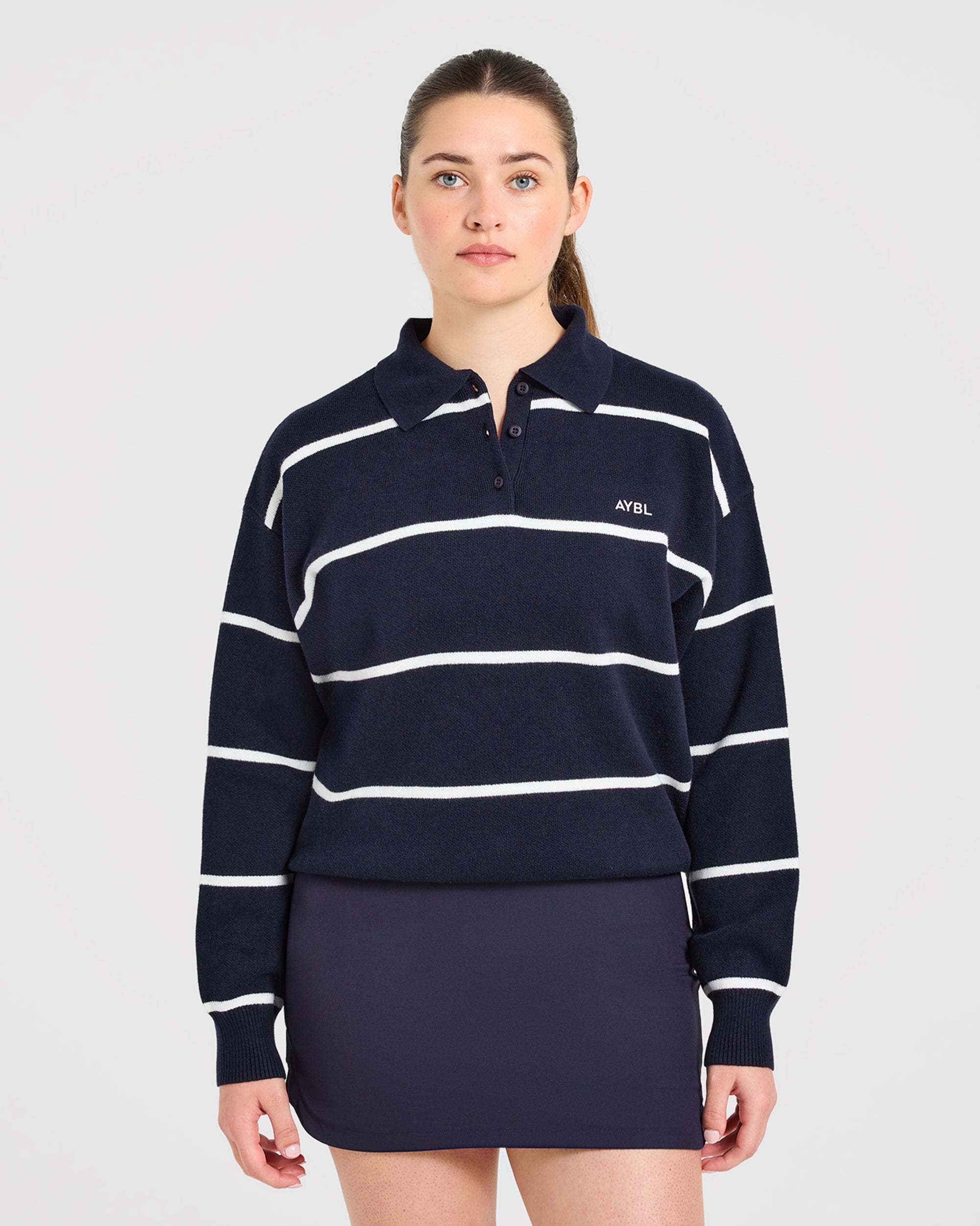 Signature Relaxed Knitted Polo - Navy/Blanc