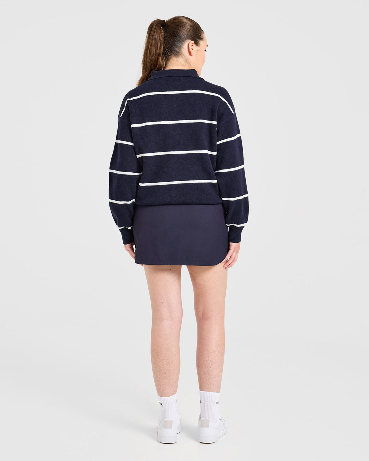 Signature Relaxed Knitted Polo - Navy/Blanc