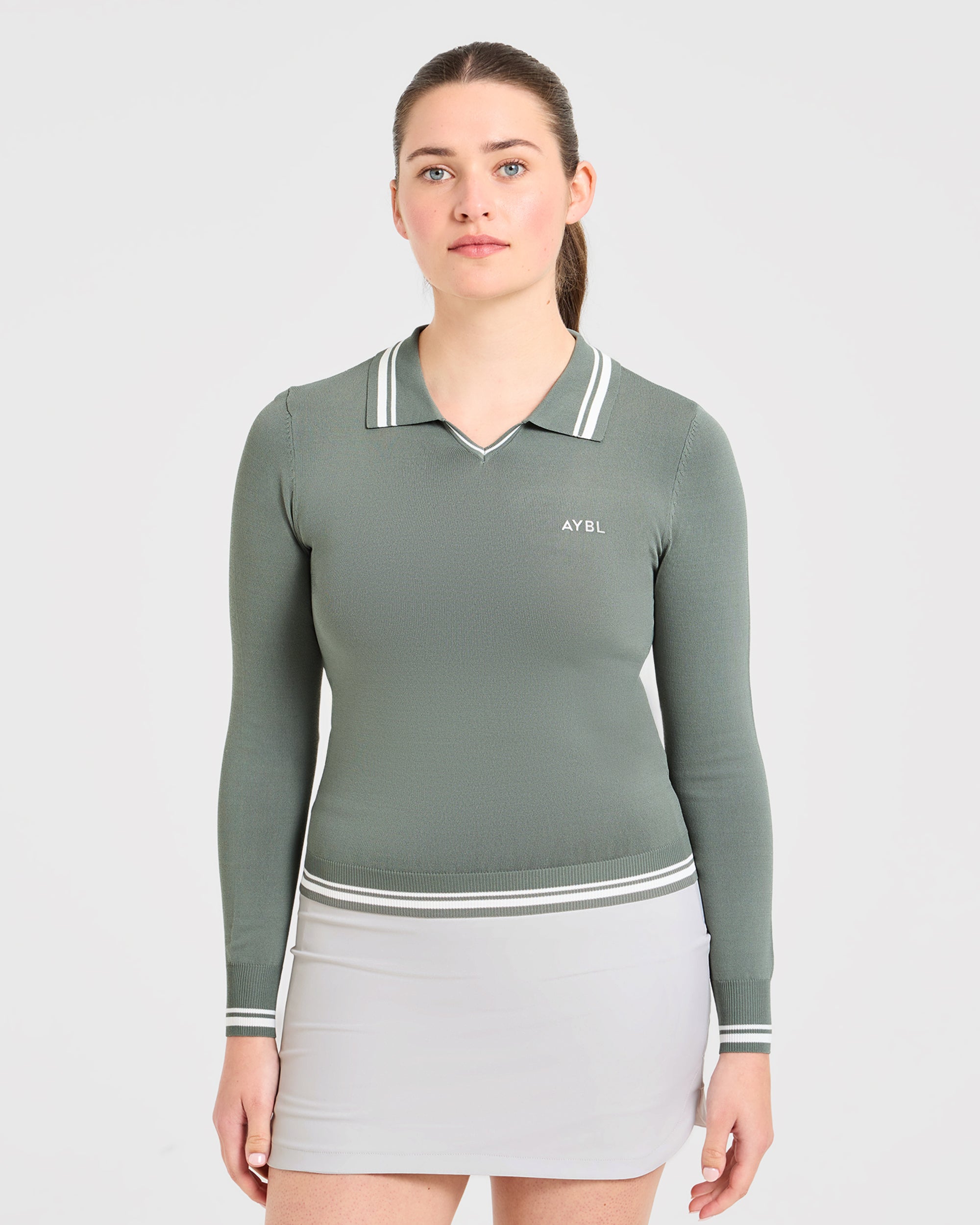 Classic Knitted Long Sleeve Polo - Hillside Vert