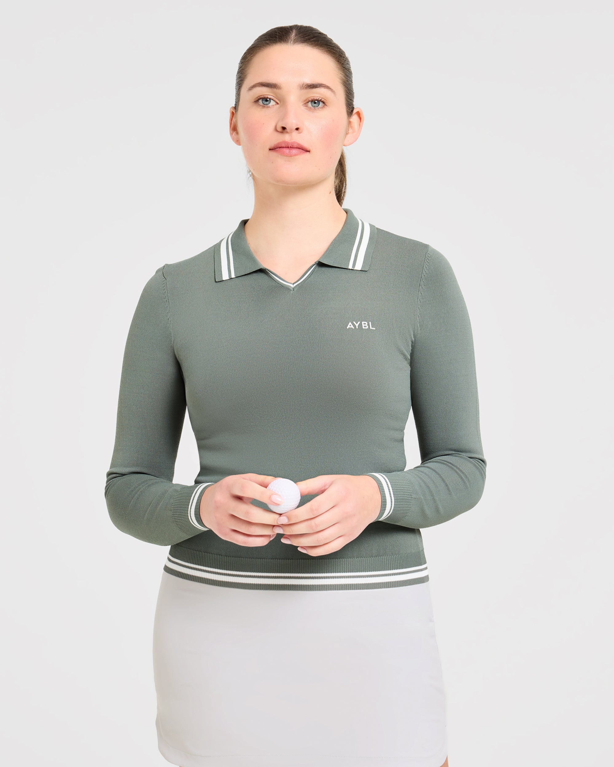 Classic Knitted Long Sleeve Polo - Hillside Vert