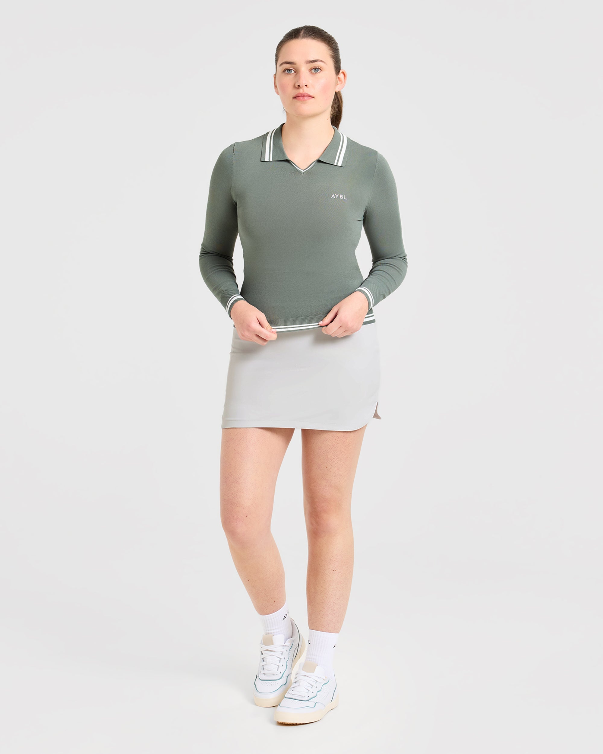 Classic Knitted Long Sleeve Polo - Hillside Vert