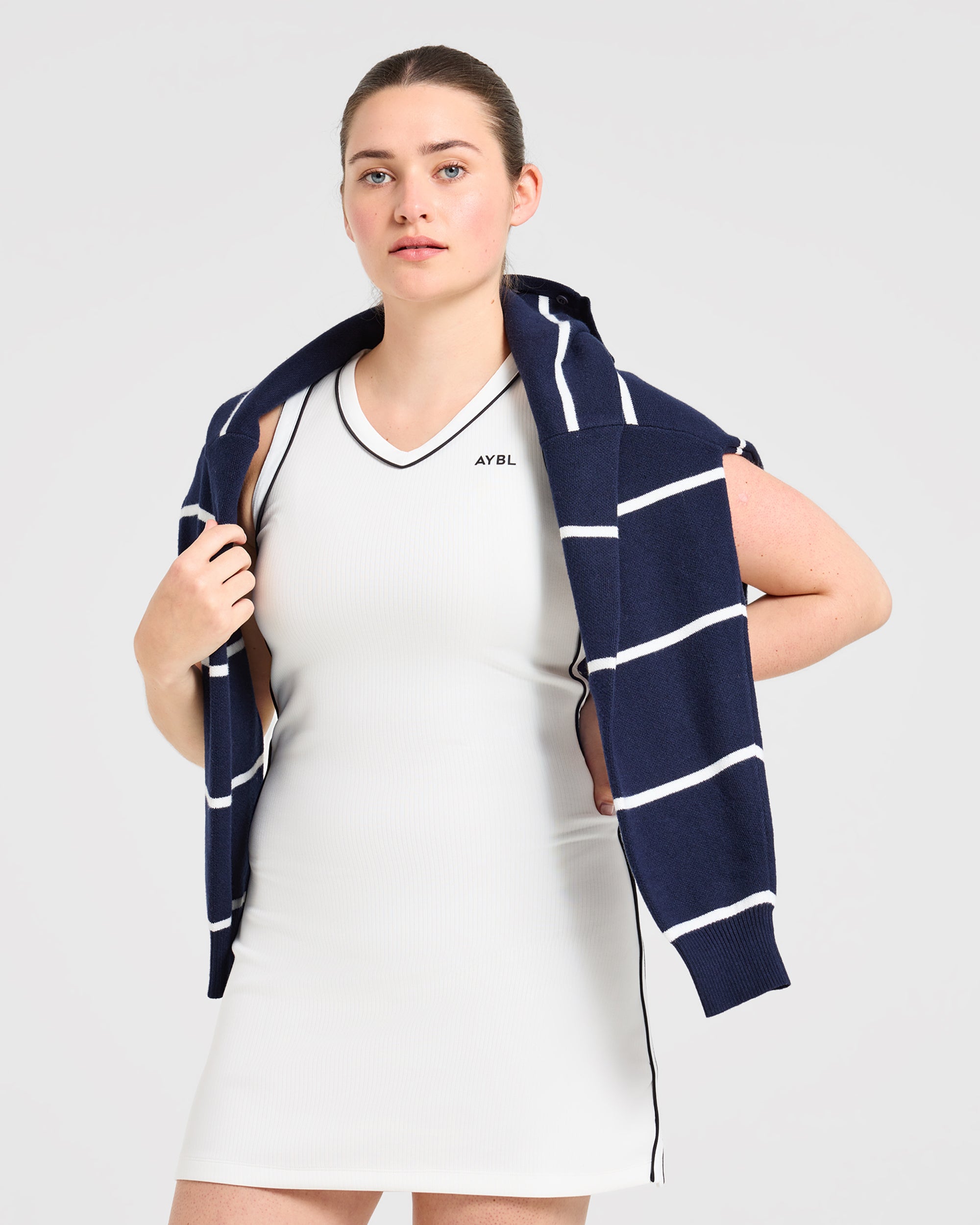 Signature V Neck Dress - Blanc