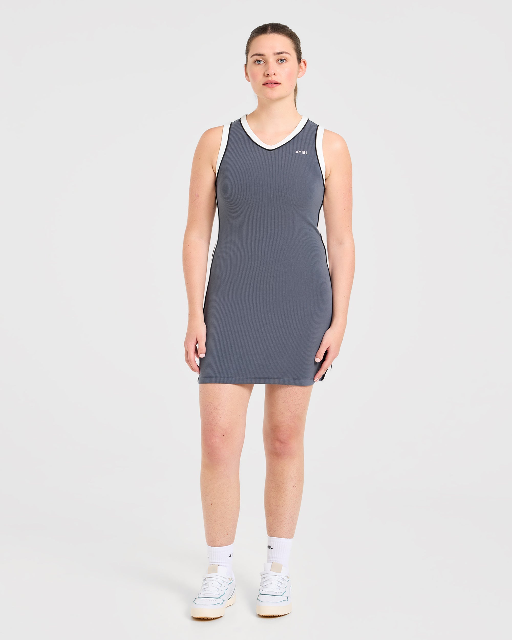 Signature V Neck Dress - Steel Bleu