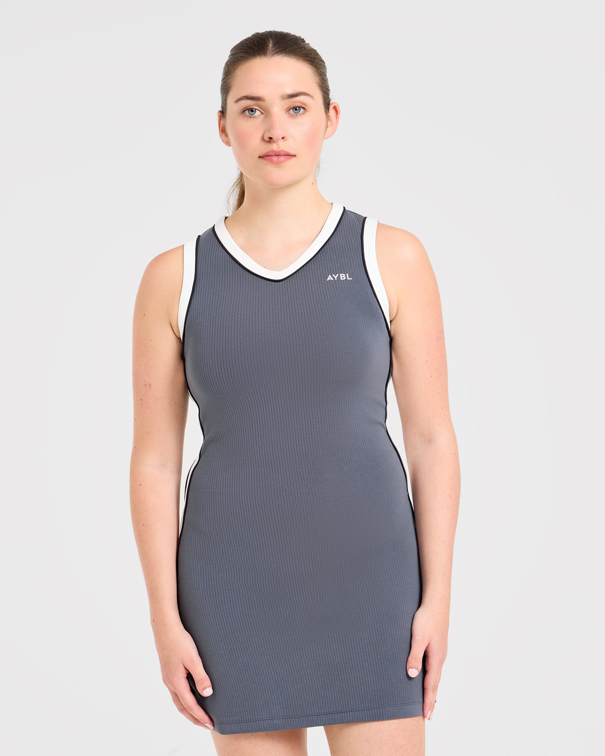 Signature V Neck Dress - Steel Bleu
