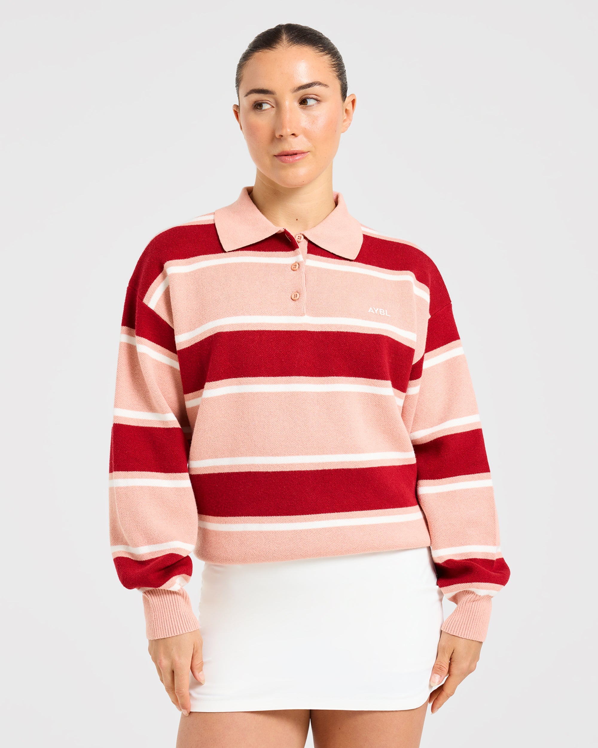 Signature Relaxed Knitted Polo - Burgundy/Rose