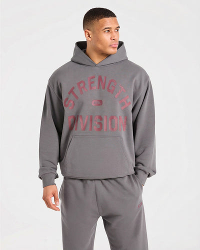 Strength Division Oversized Hoodie - Charcoal/Rouge