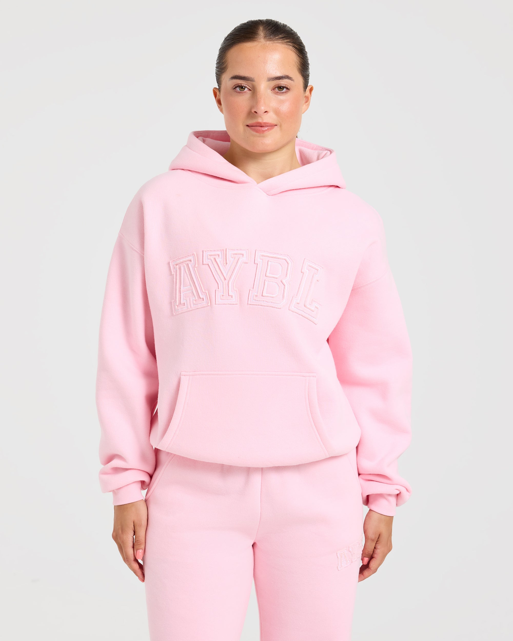 Varsity Applique Oversized Hoodie - Baby Rose