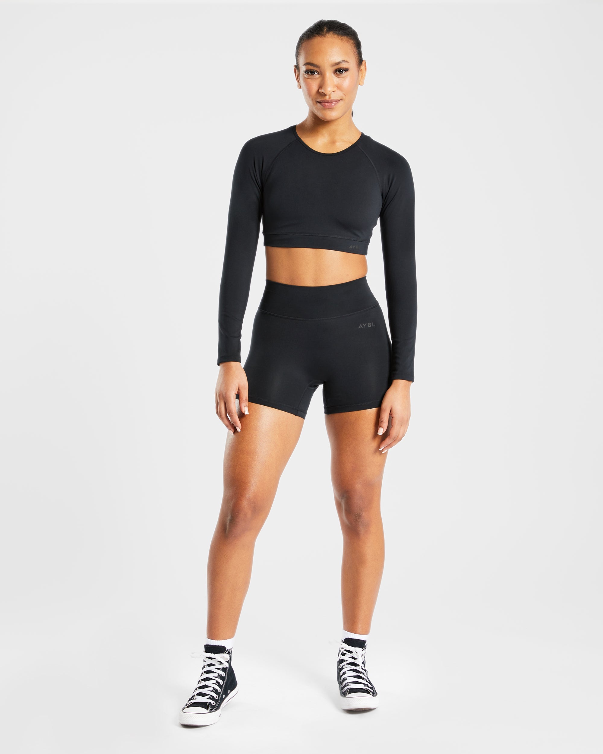 Staple Long Sleeve Crop Top - Noir