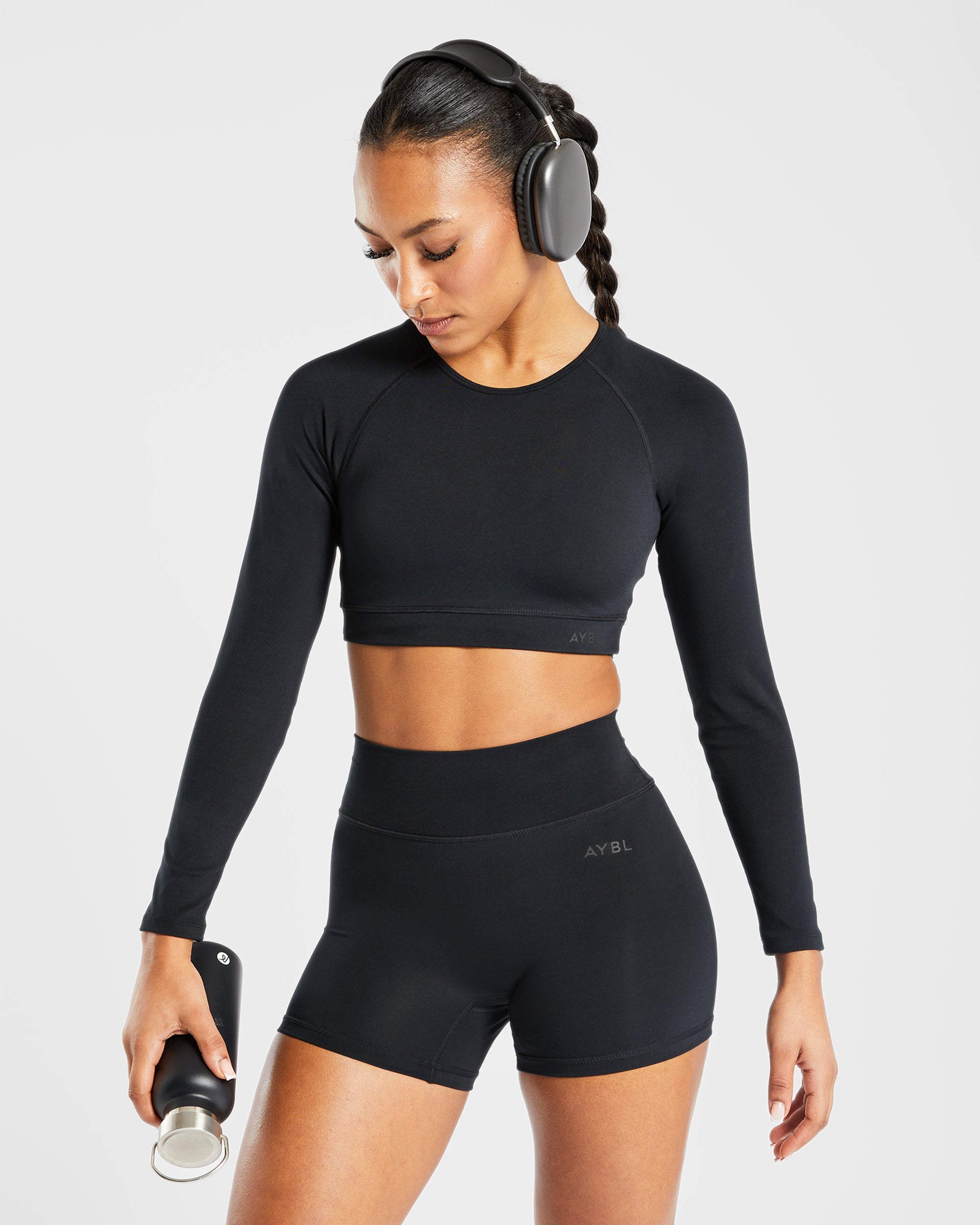 Staple Long Sleeve Crop Top - Noir