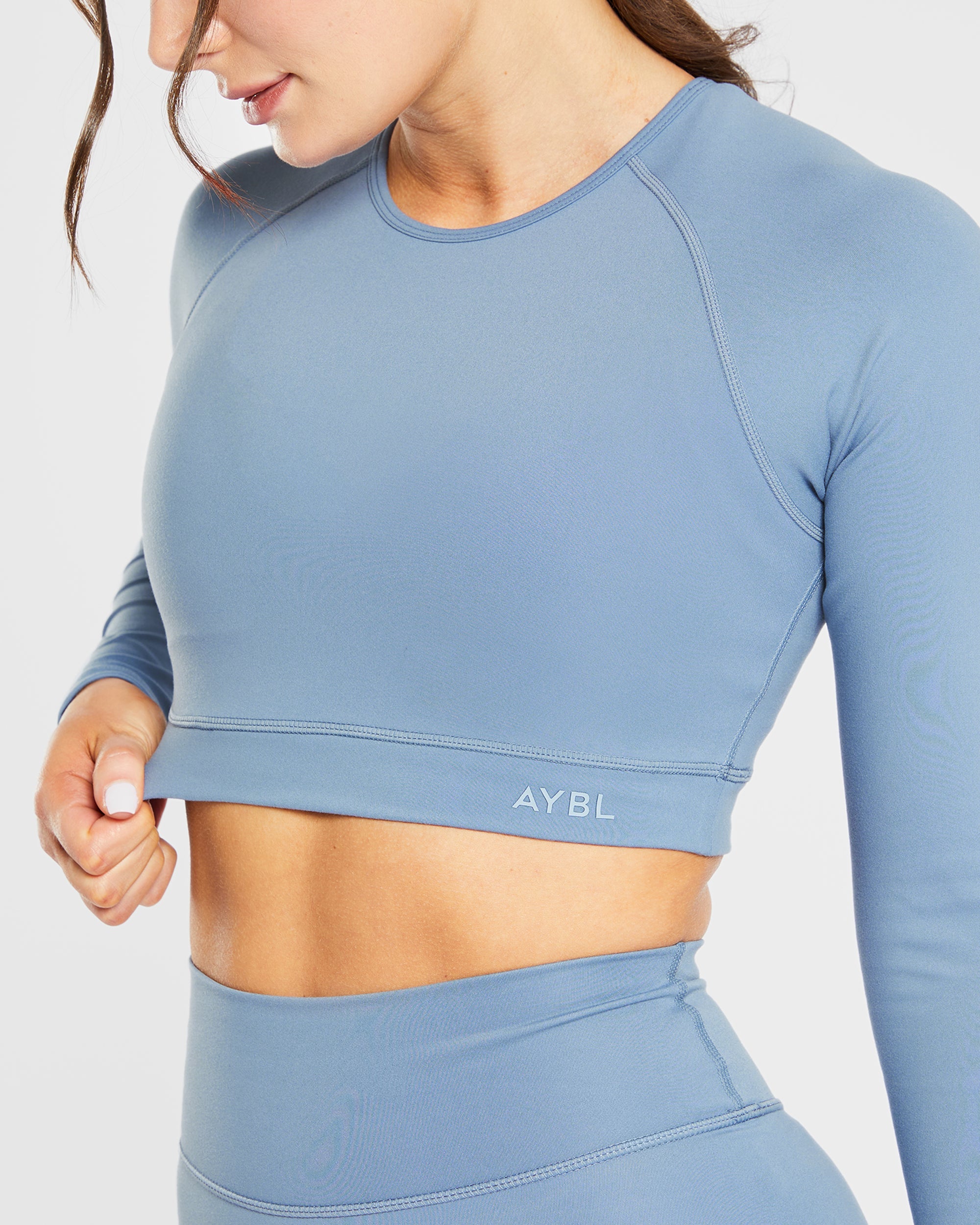 Staple Long Sleeve Crop Top - Slate Bleu