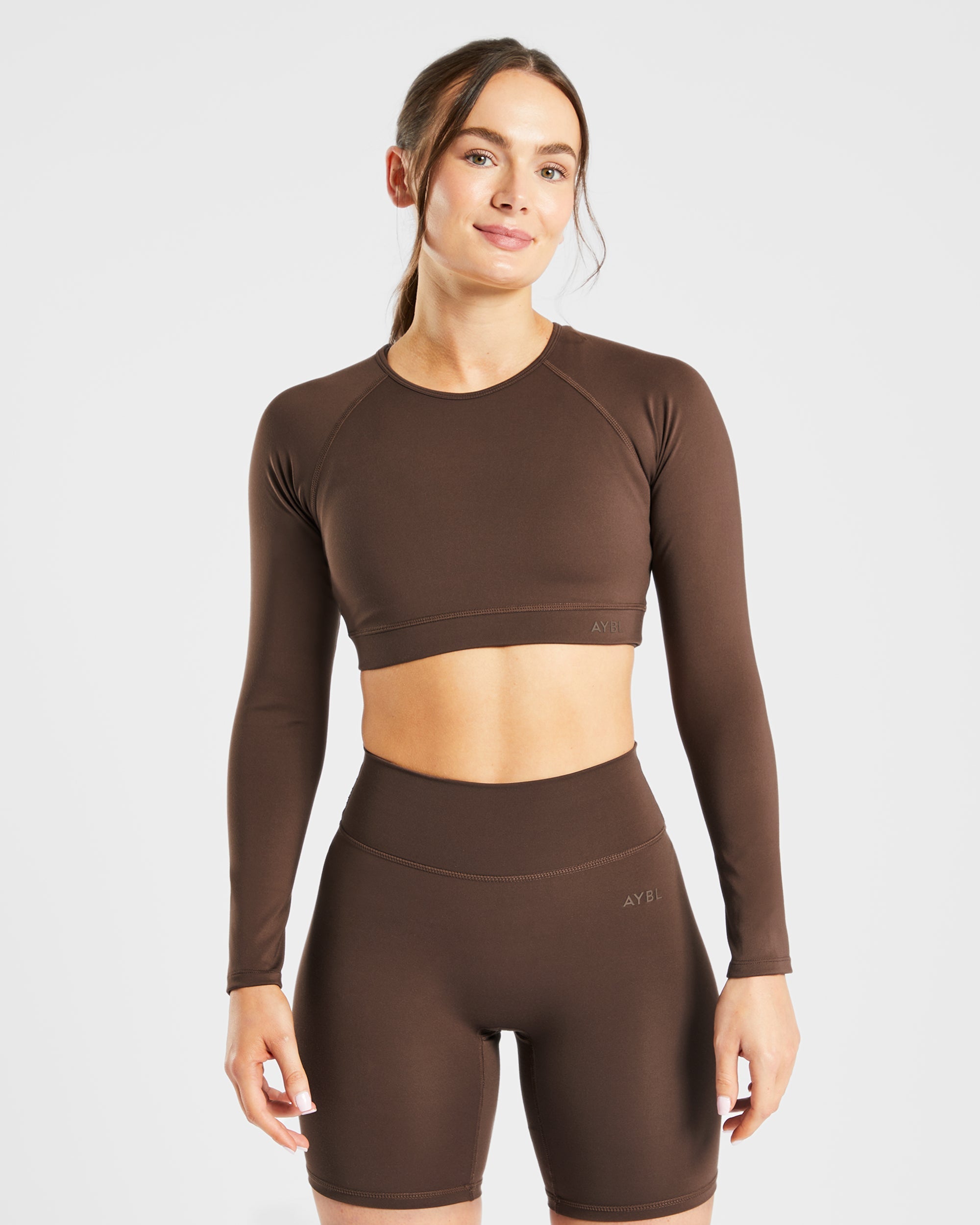 Staple Long Sleeve Crop Top - Marron