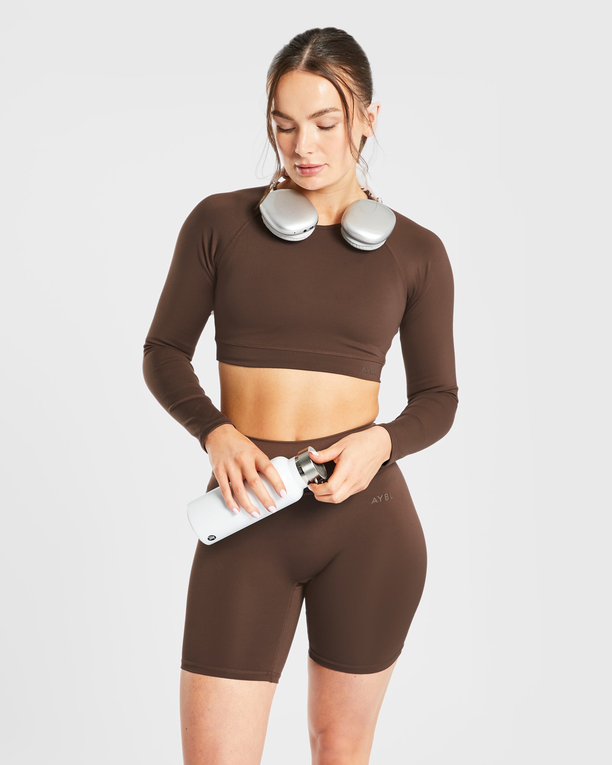 Staple Long Sleeve Crop Top - Marron