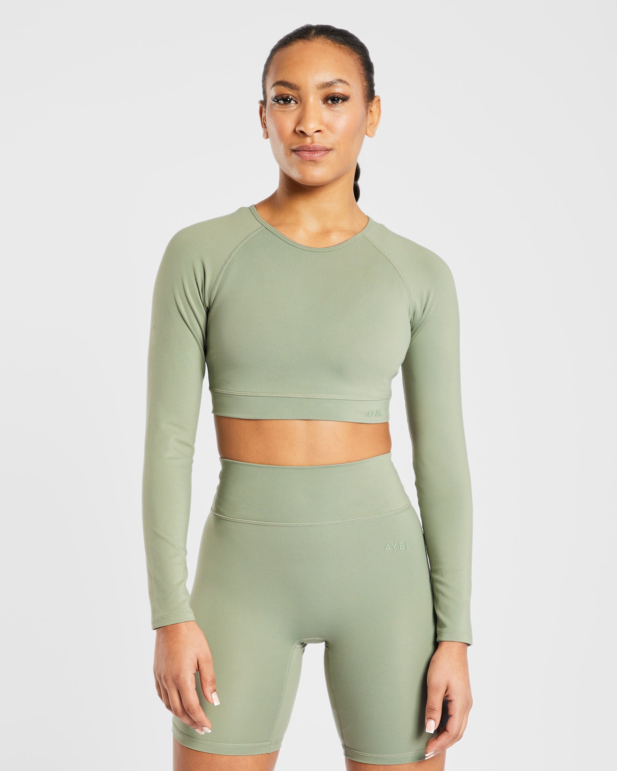 Staple Long Sleeve Crop Top - Olive Vert