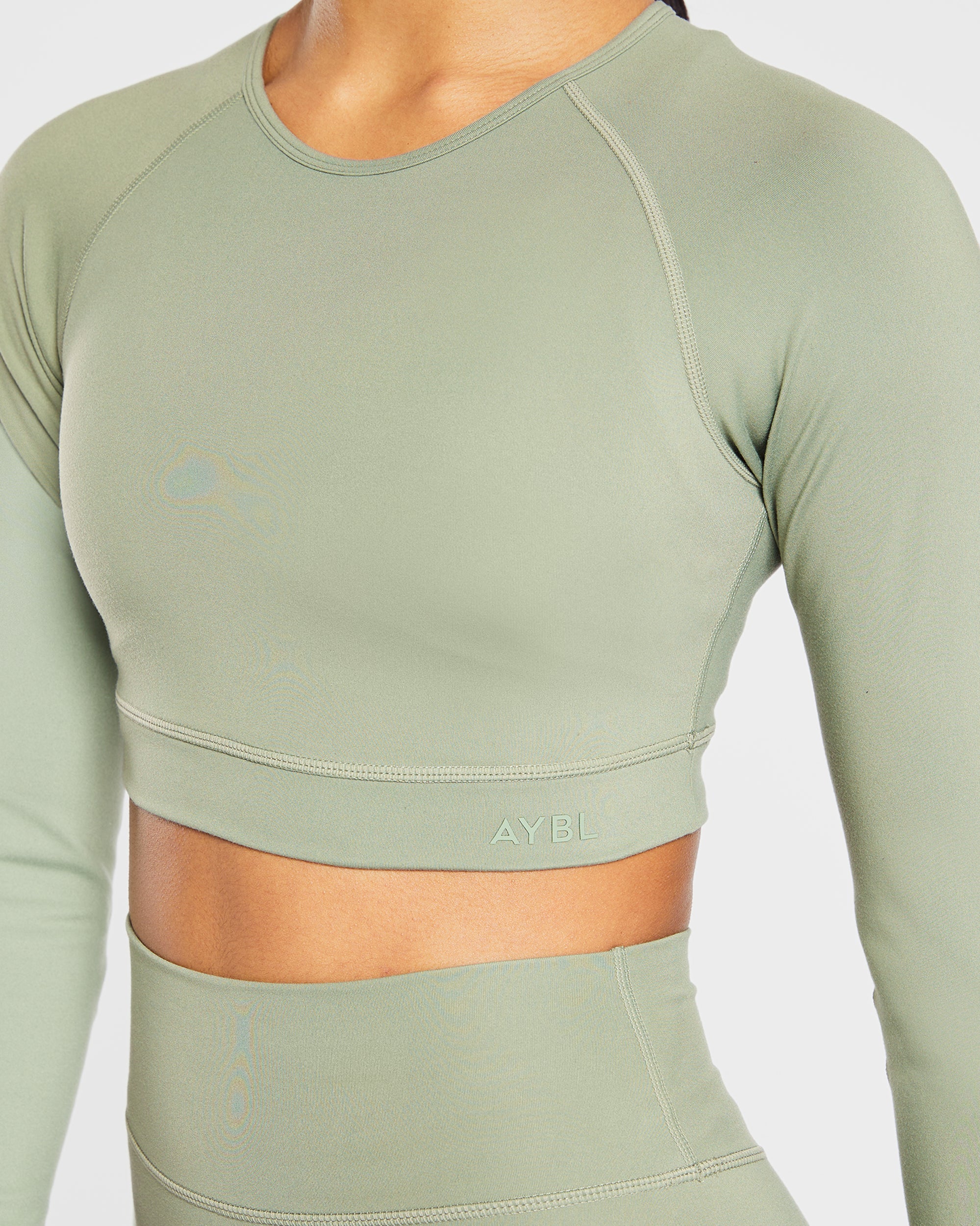 Staple Long Sleeve Crop Top - Olive Vert