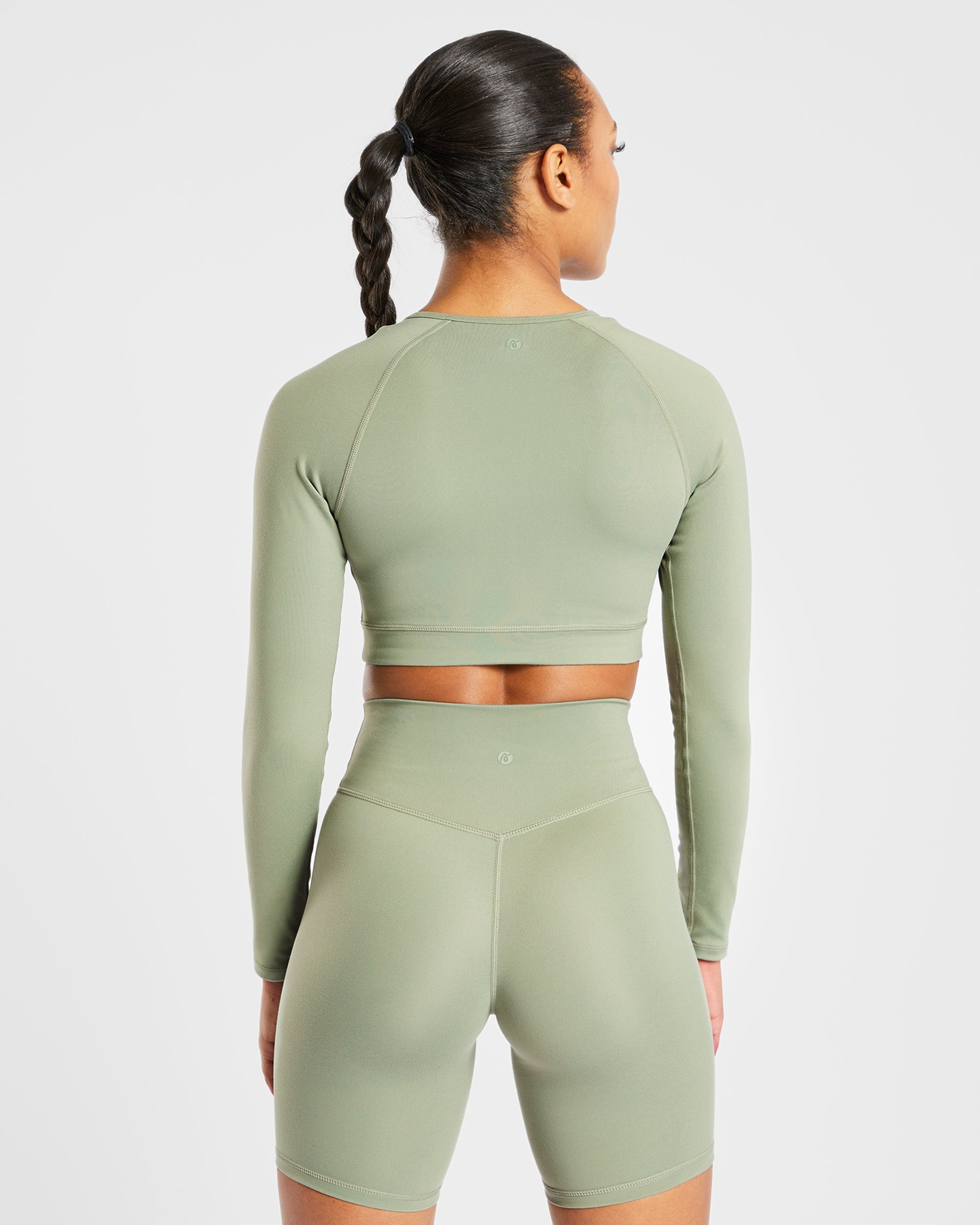 Staple Long Sleeve Crop Top - Olive Vert