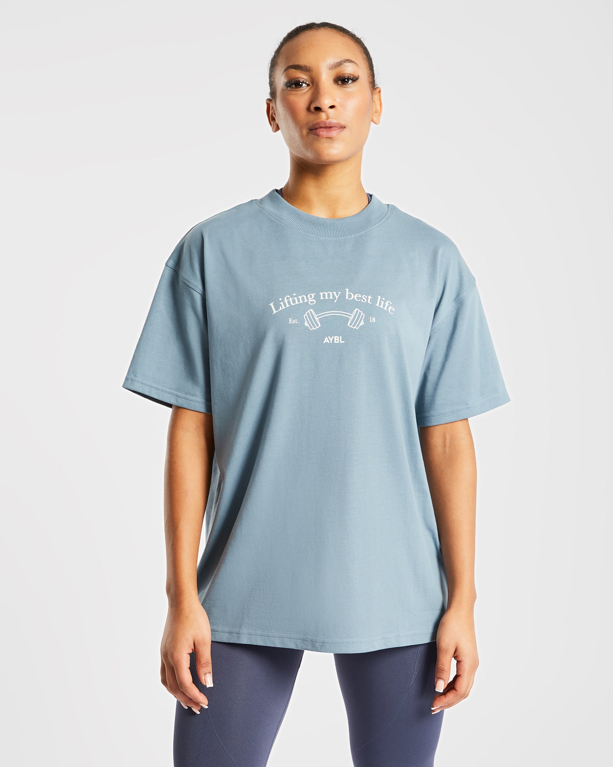 Lifting My Best Life Oversized T Shirt - Vintage Bleu