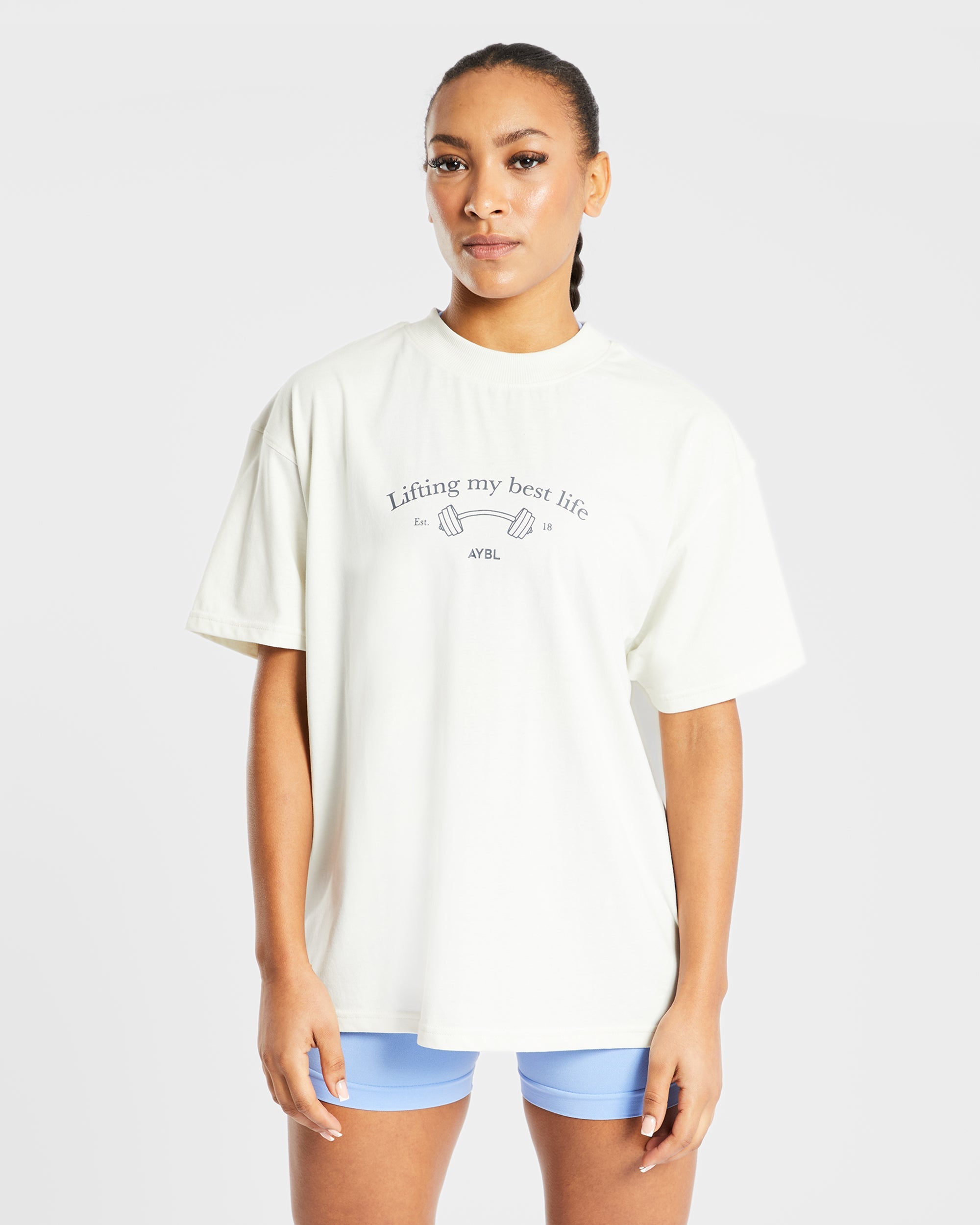 Lifting My Best Life Oversized T Shirt - Off Blanc