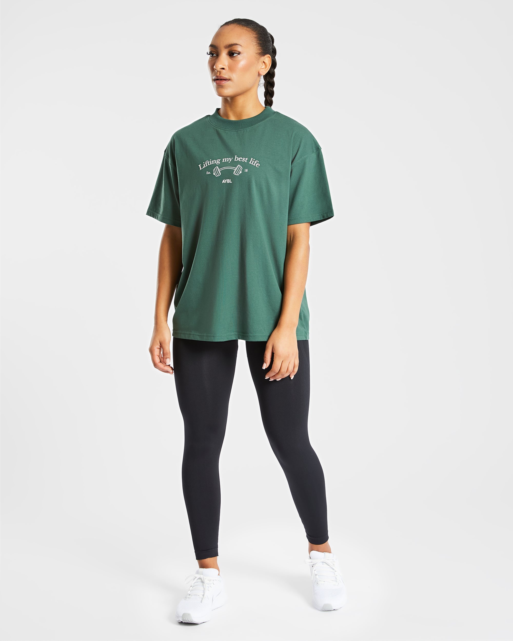 Lifting My Best Life Oversized T Shirt - Forest Vert