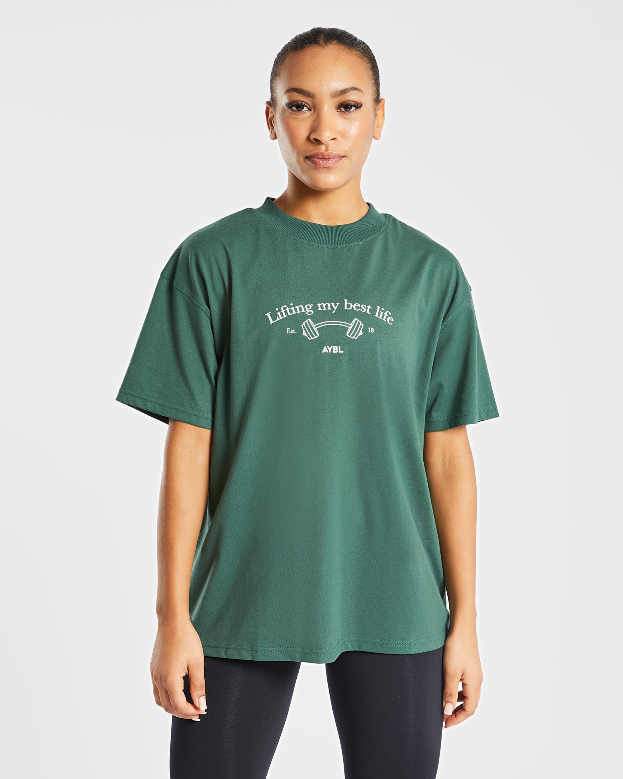 Lifting My Best Life Oversized T Shirt - Forest Vert