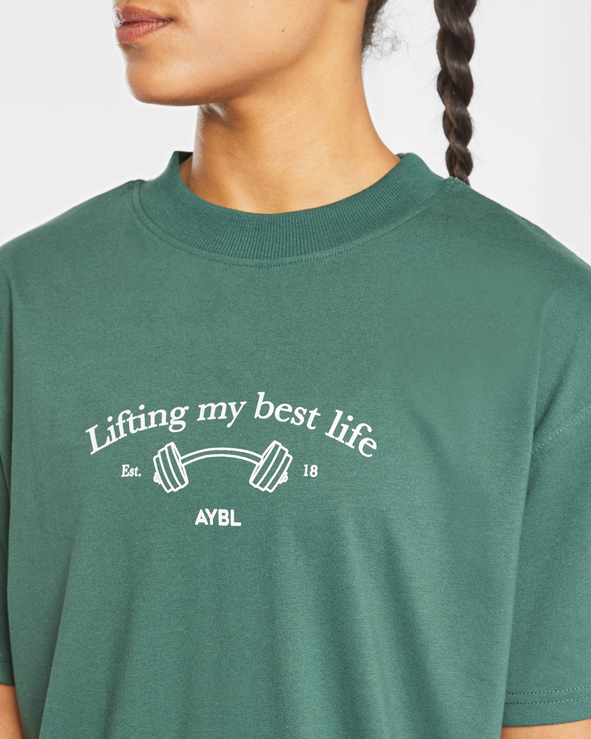 Lifting My Best Life Oversized T Shirt - Forest Vert