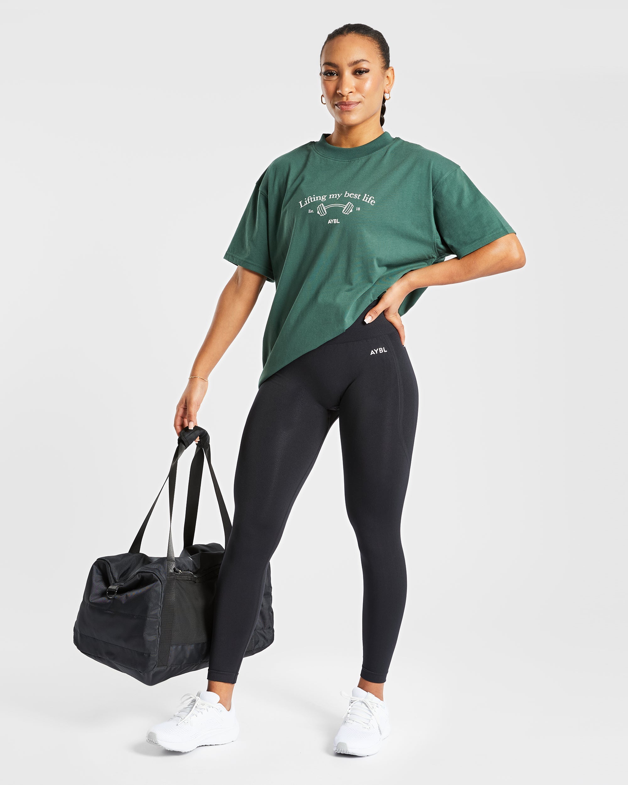 Lifting My Best Life Oversized T Shirt - Forest Vert